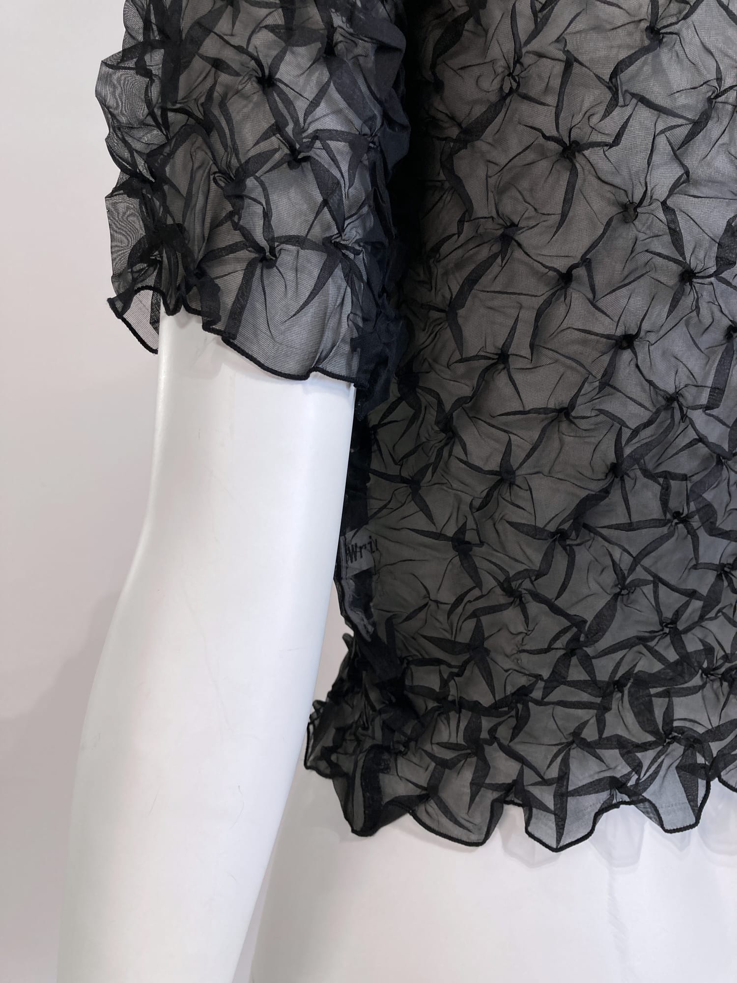 Wrinqle Inoue Pleats sheer black 3D creased polyester short sleeve top