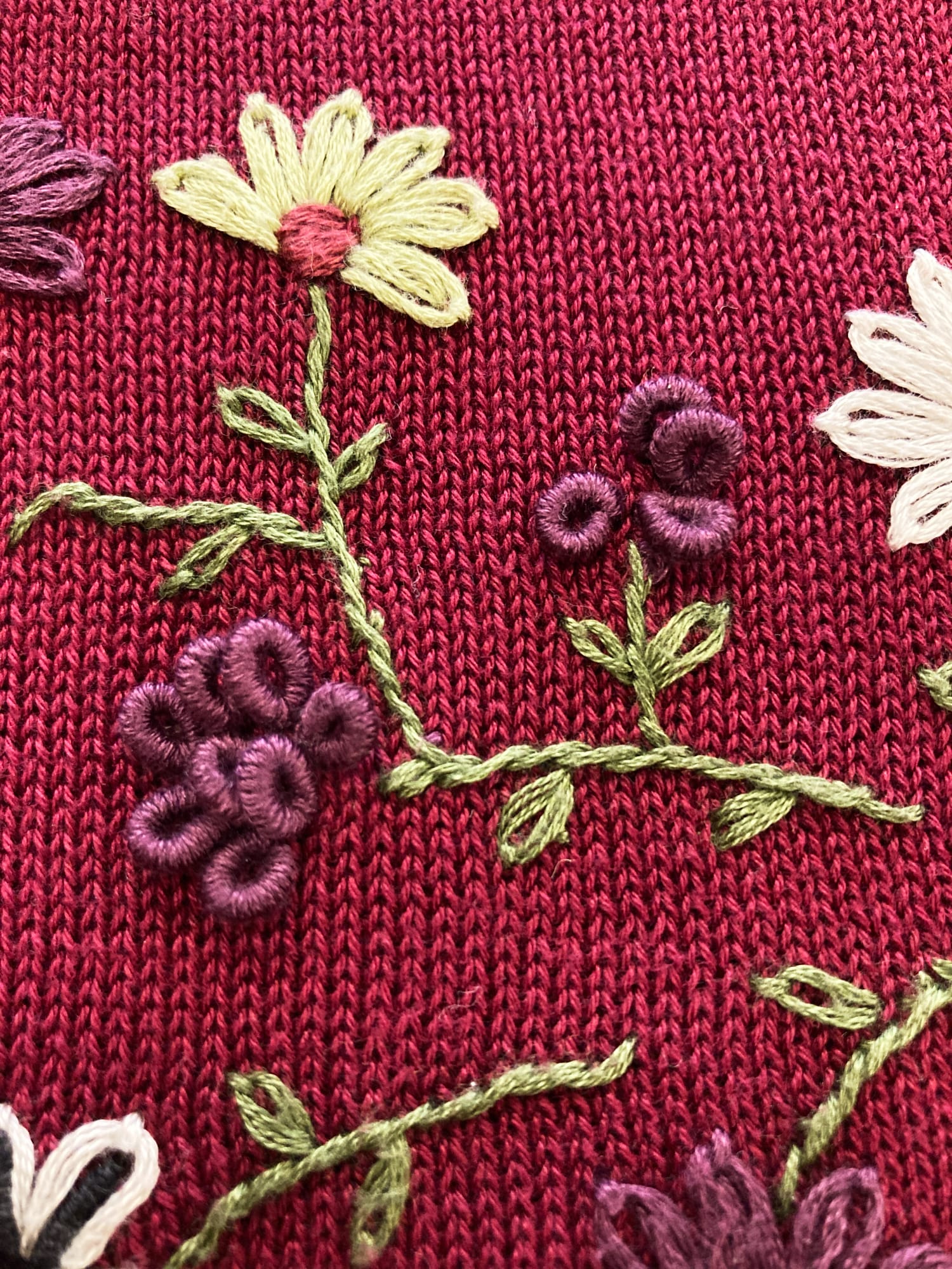 Corinne Sarrut burgundy cotton knit vest with 3D floral embroidery