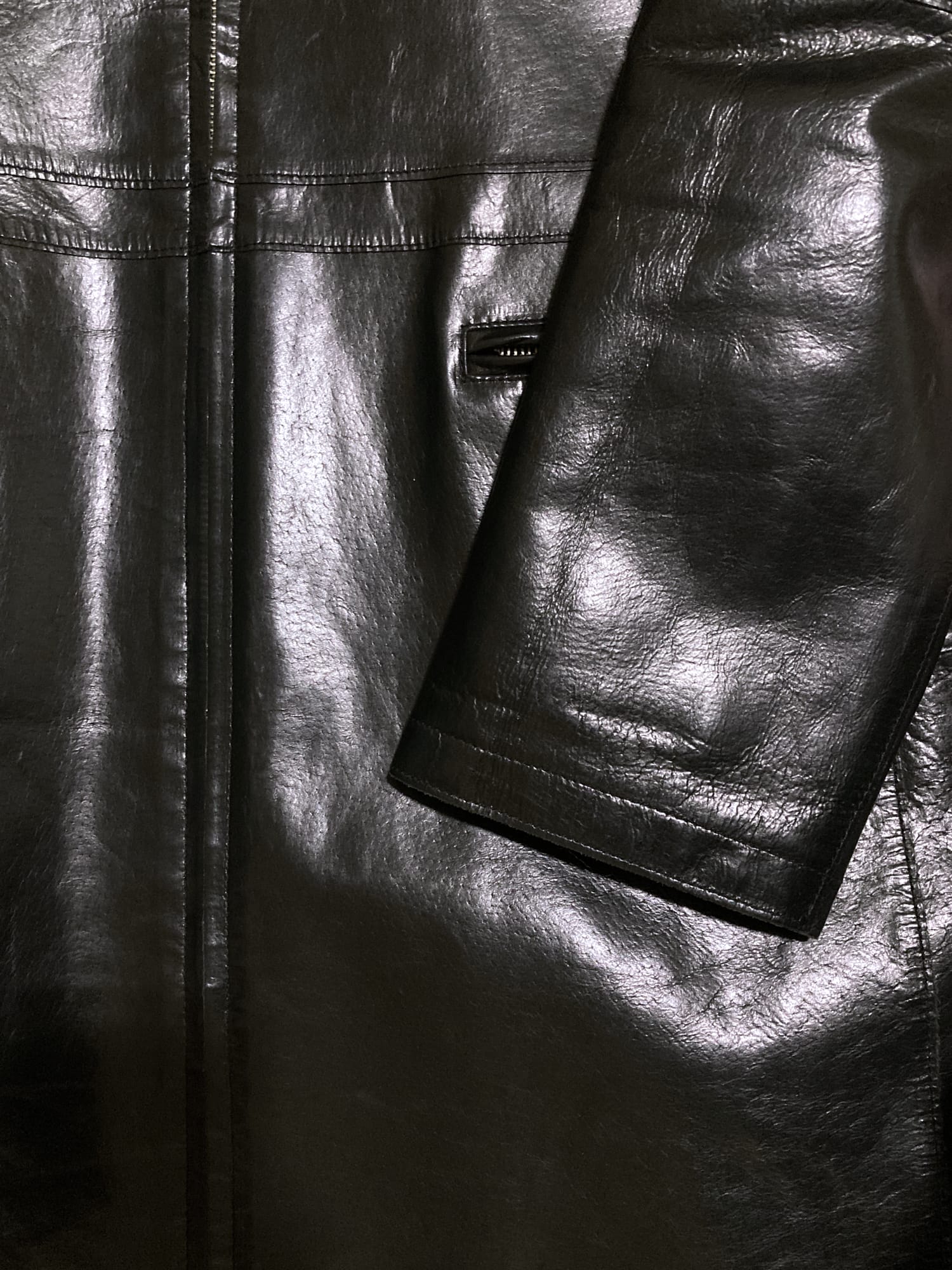 Jean Colonna shiny black high neck zipped leather coat
