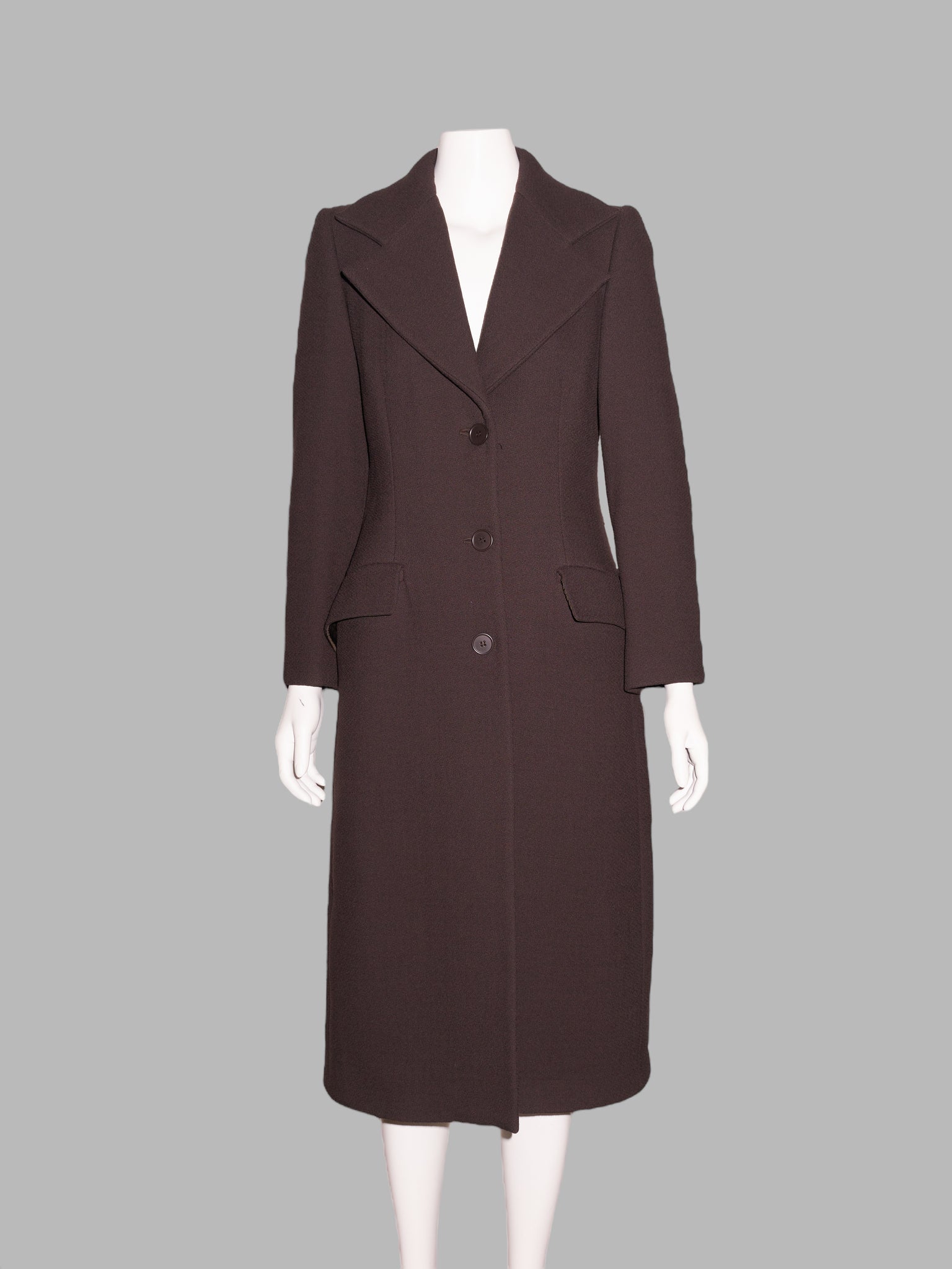 Enrica Massei 1990s brown wool three button wide lapel coat - size 40