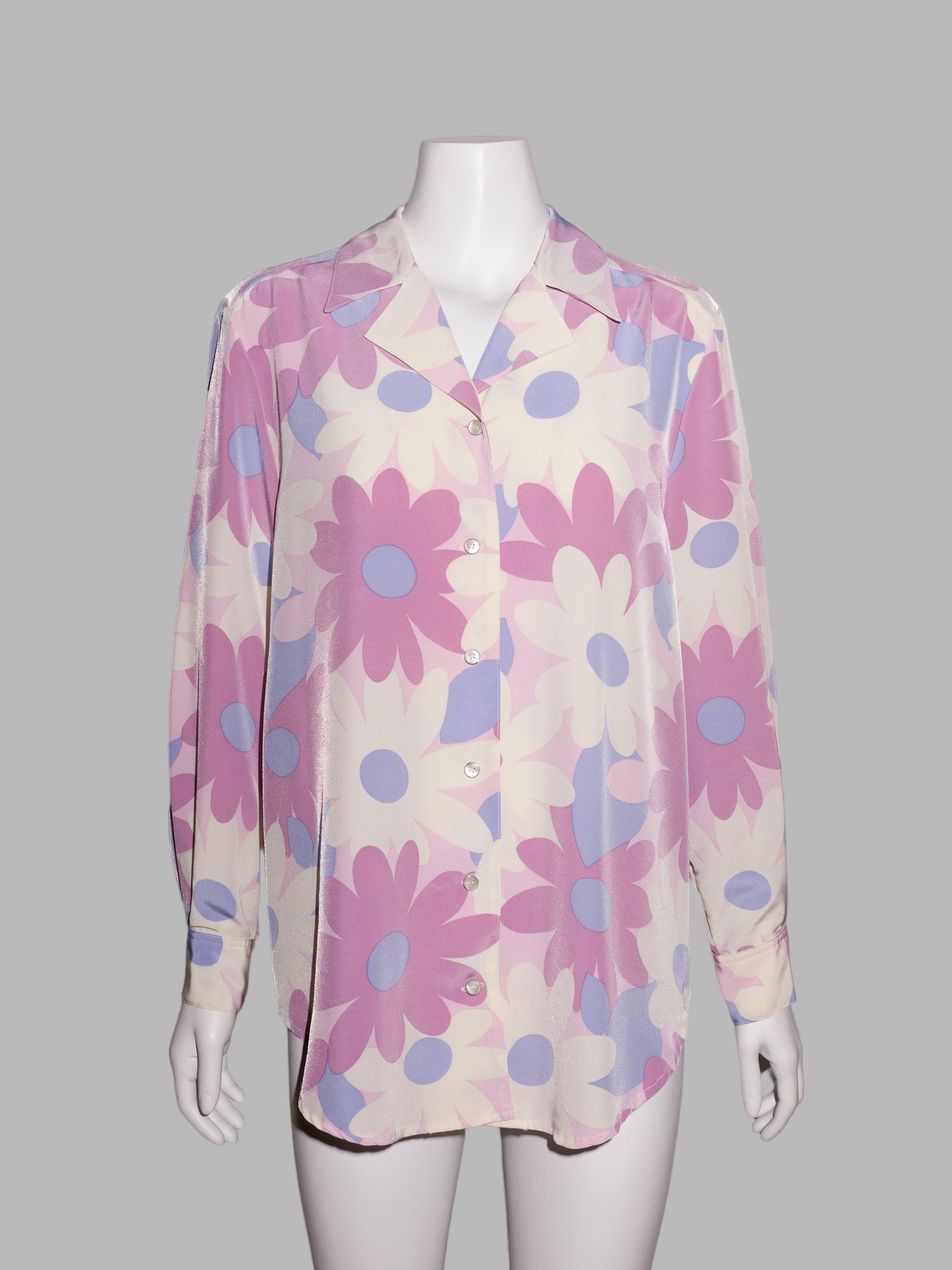 Vintage sheeny floral print open neck shirt