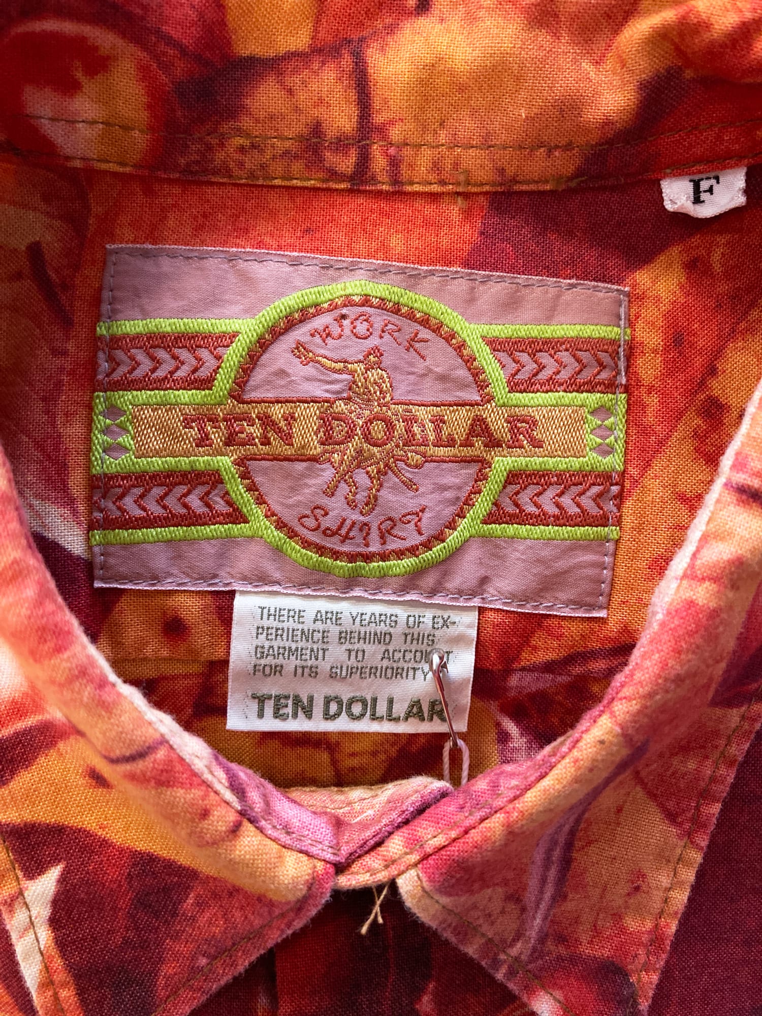 Vintage Ten Dollar red and orange cotton leaf print shirt