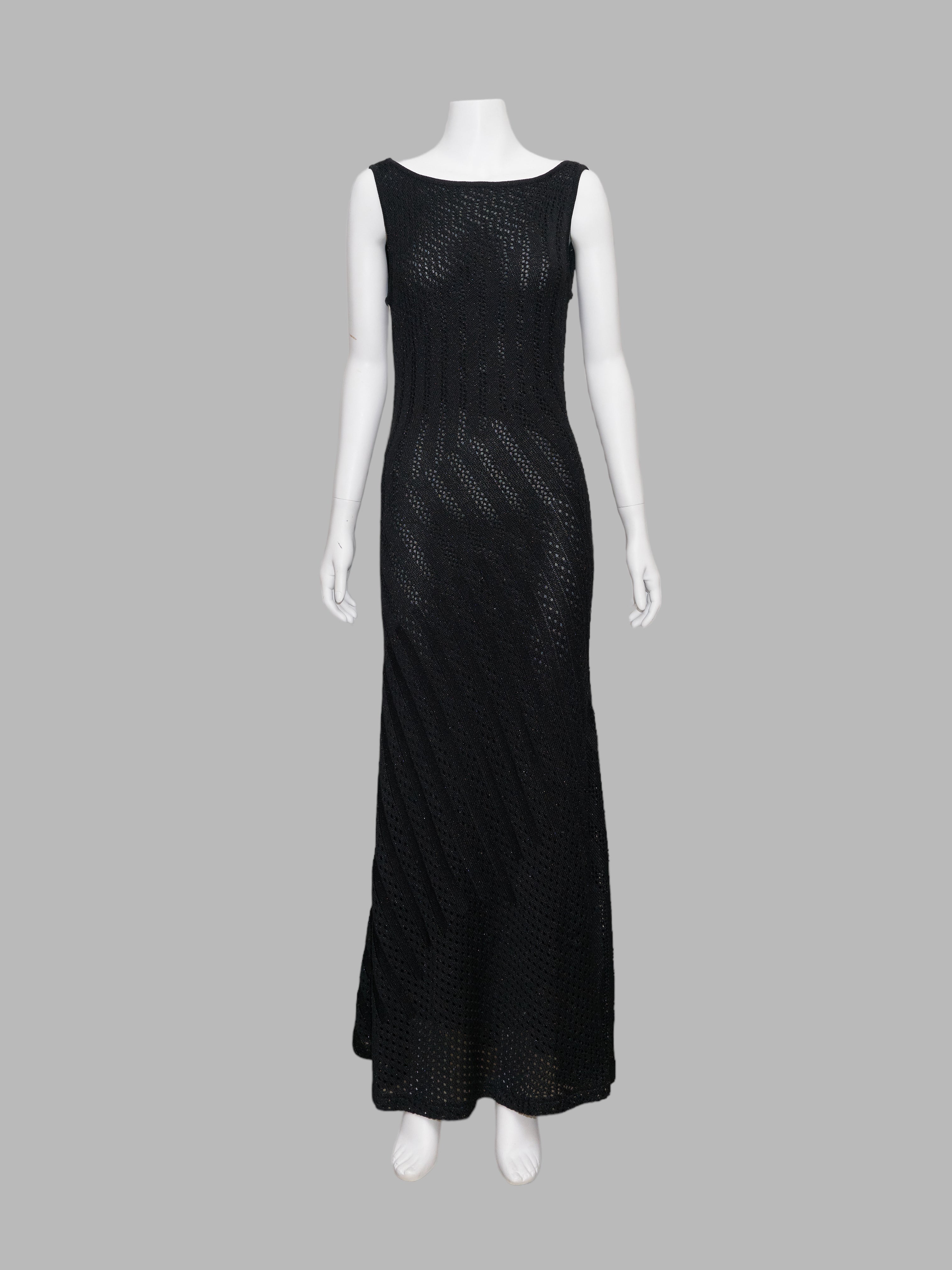 Salvatore Ferragamo 90s full length black knit backless evening 