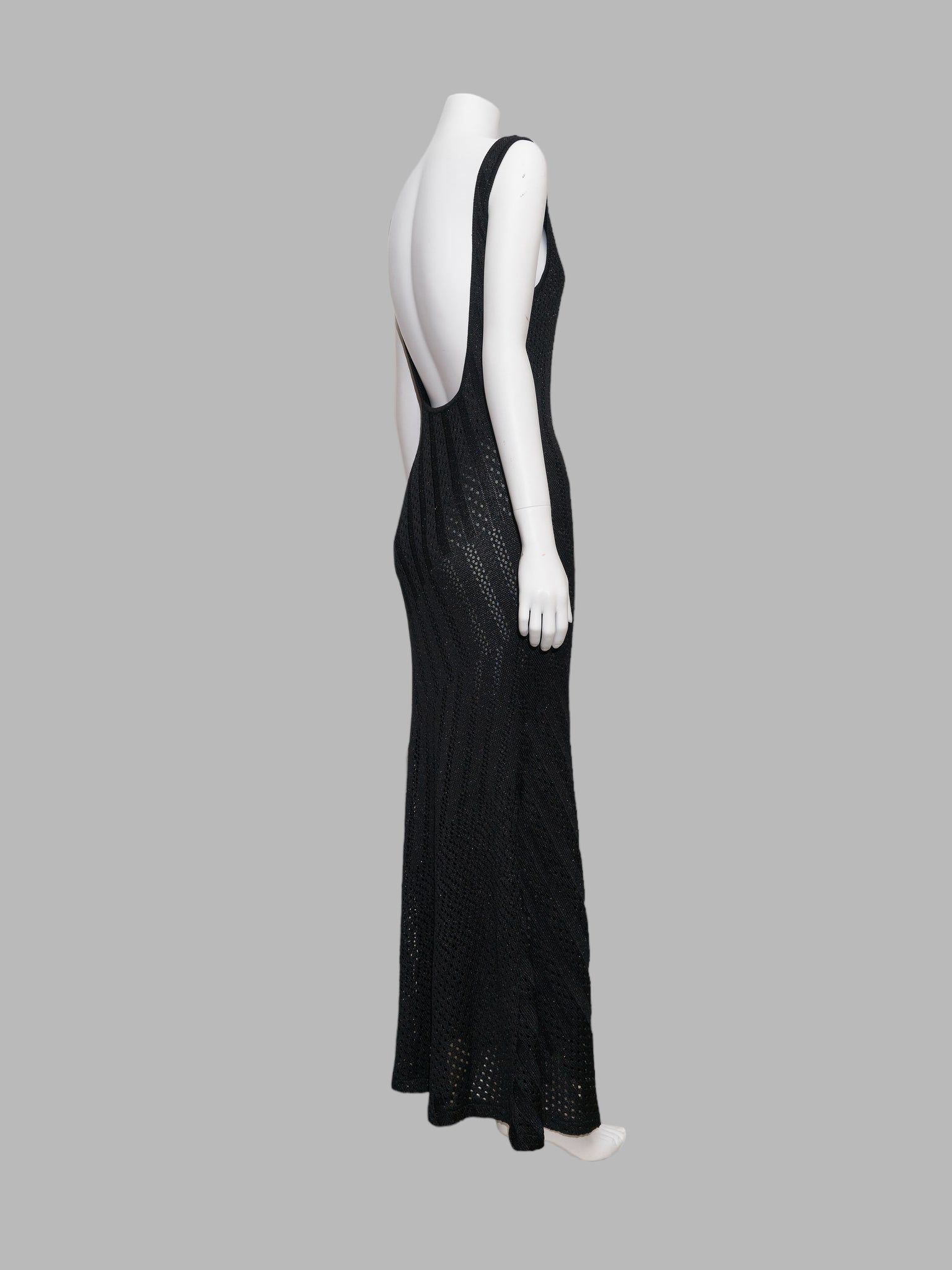 Salvatore Ferragamo 1990s full length black knit backless evening dress