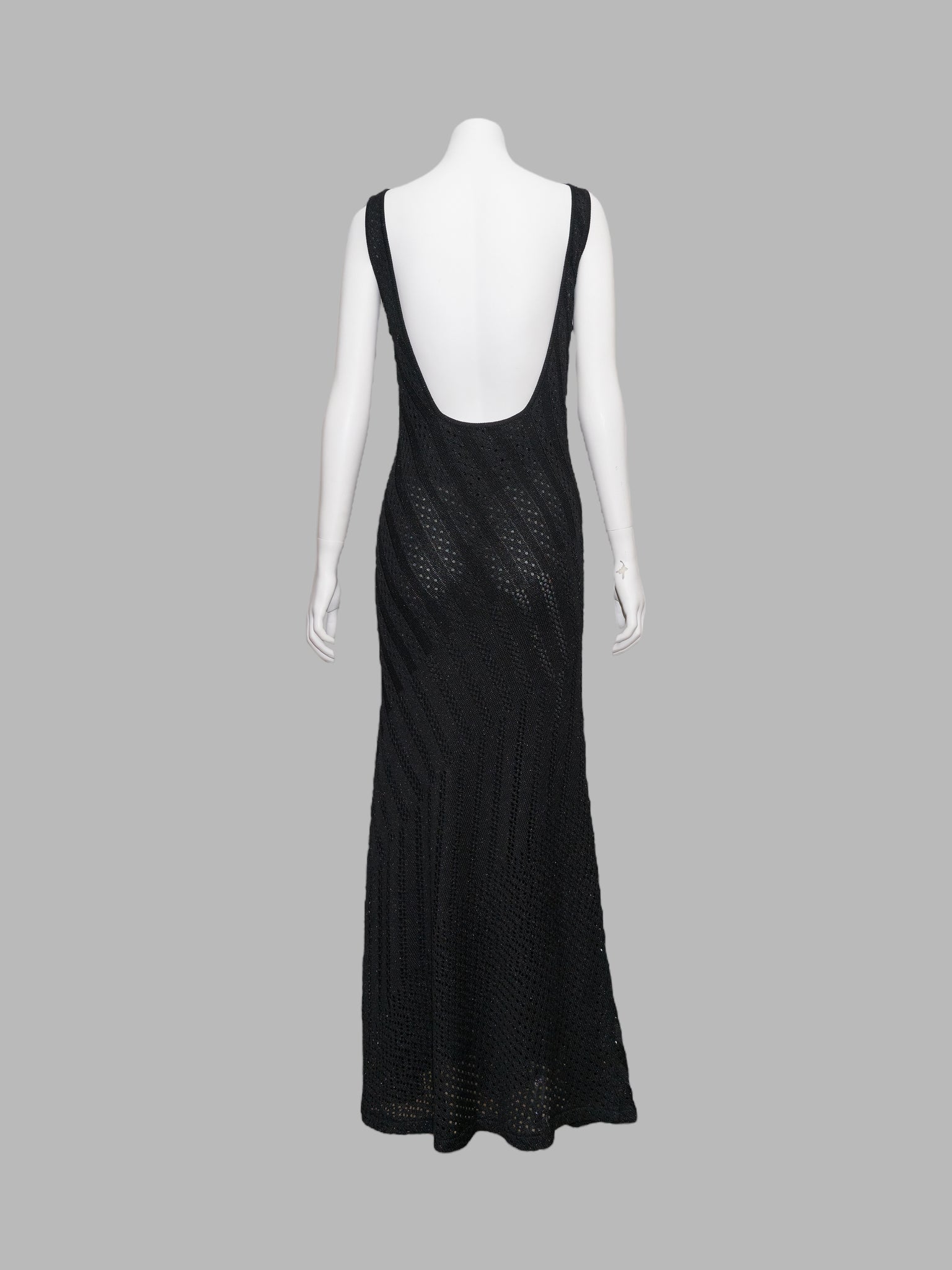 Salvatore Ferragamo 1990s full length black knit backless evening dress