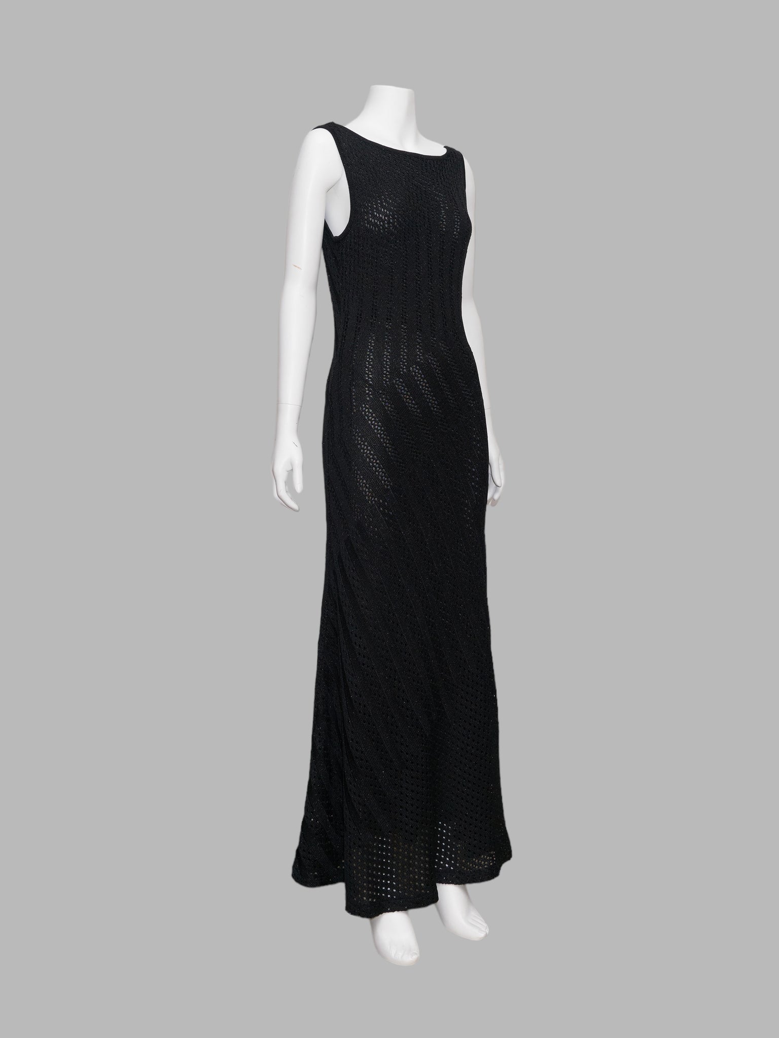 Salvatore Ferragamo 1990s full length black knit backless evening dress