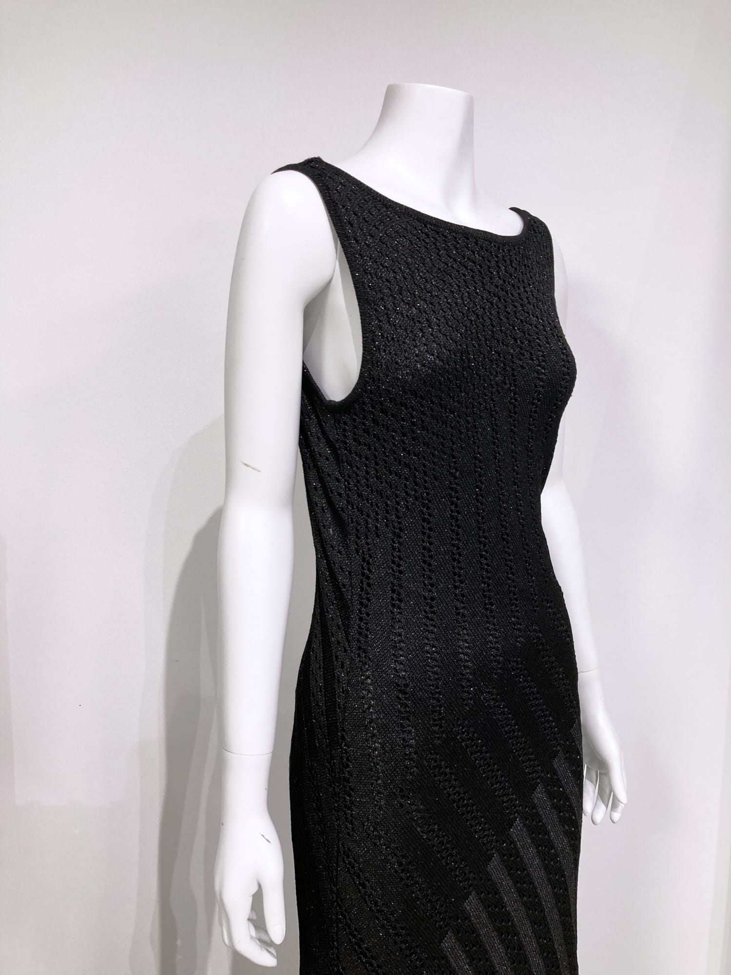 Salvatore Ferragamo 1990s full length black knit backless evening dress