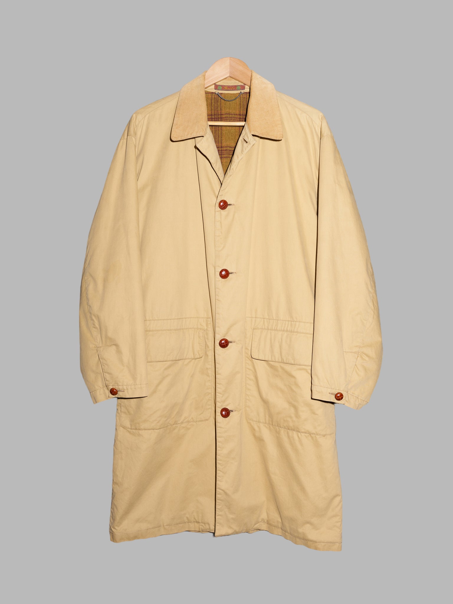 Belfe 1980s beige cotton wool-lined five button corduroy collar coat - size 48