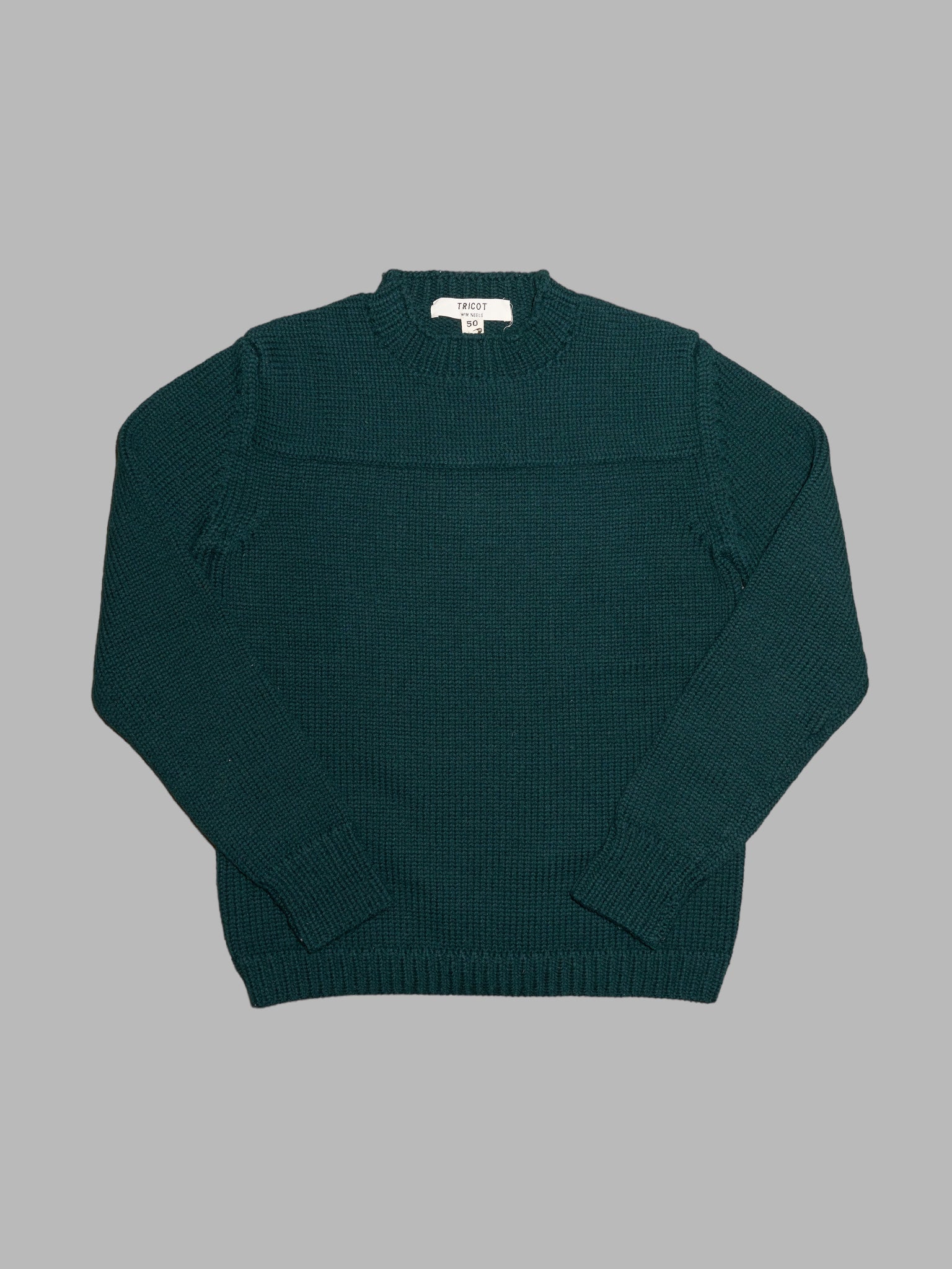 Tricot Wim Neels 1990s dark bottle green wool knitted crew neck jumper - size 50