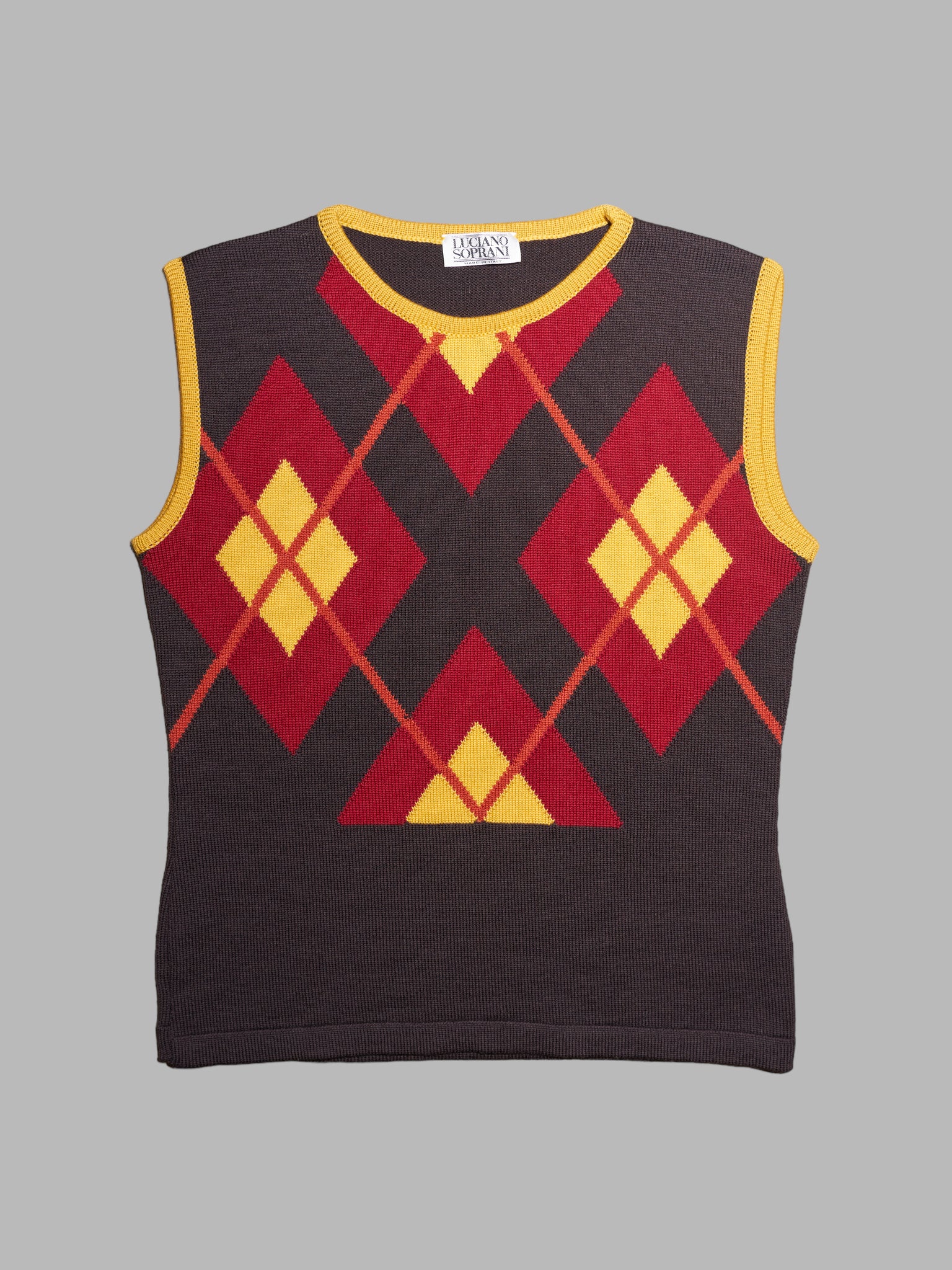 Luciano Soprani brown red yellow argyle knitted wool sweater vest - sz 42 IT