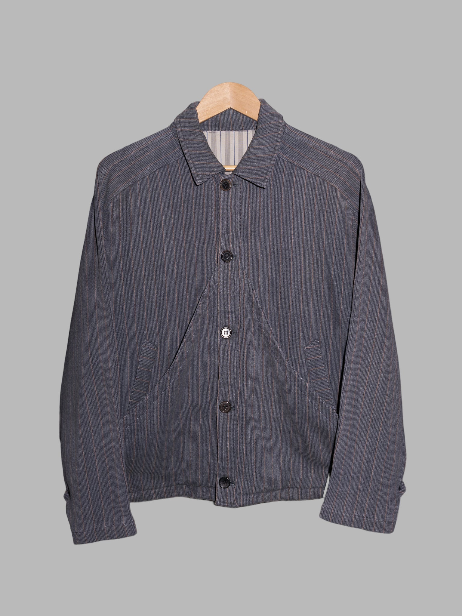 Men’s Tenoras 1980s grey stripe layered front work jacket