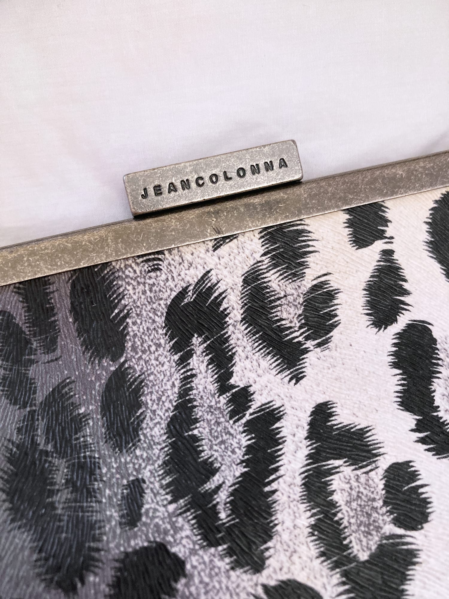 Jean Colonna small white vinyl leopard print chain strap party bag