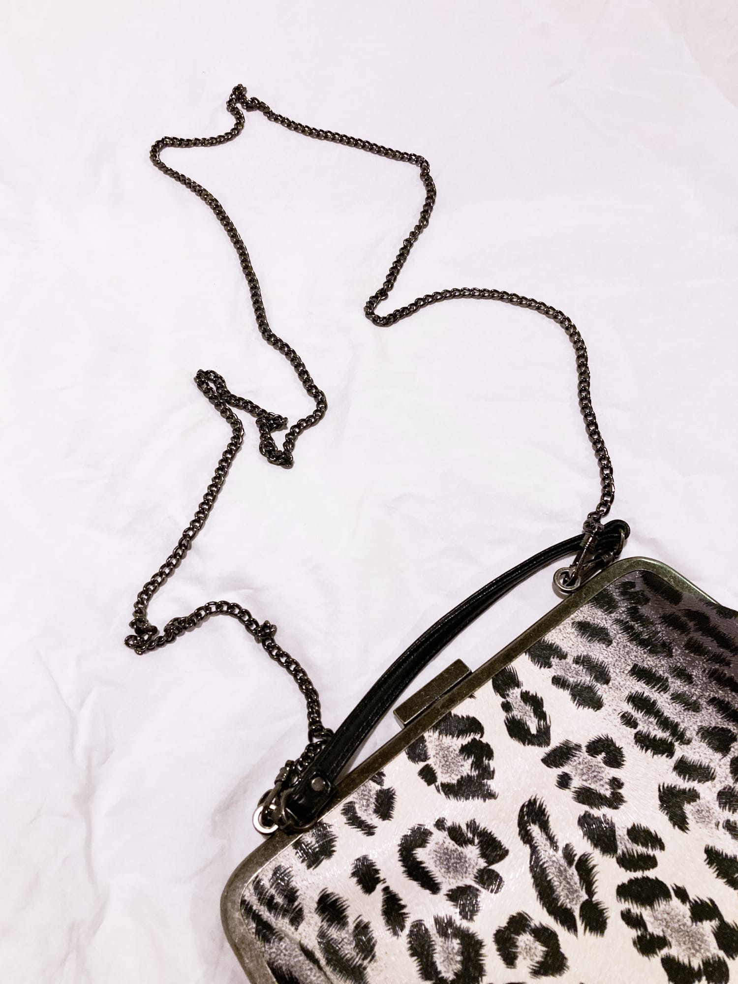 Jean Colonna small white vinyl leopard print chain strap party bag