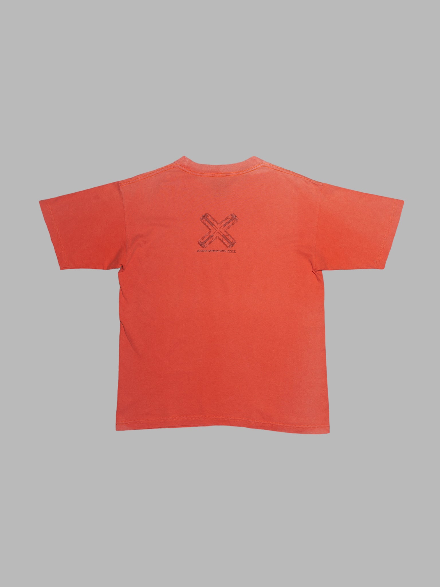 X-LARGE 1990s fluorescent orange ‘International Style’ graphic logo t-shirt