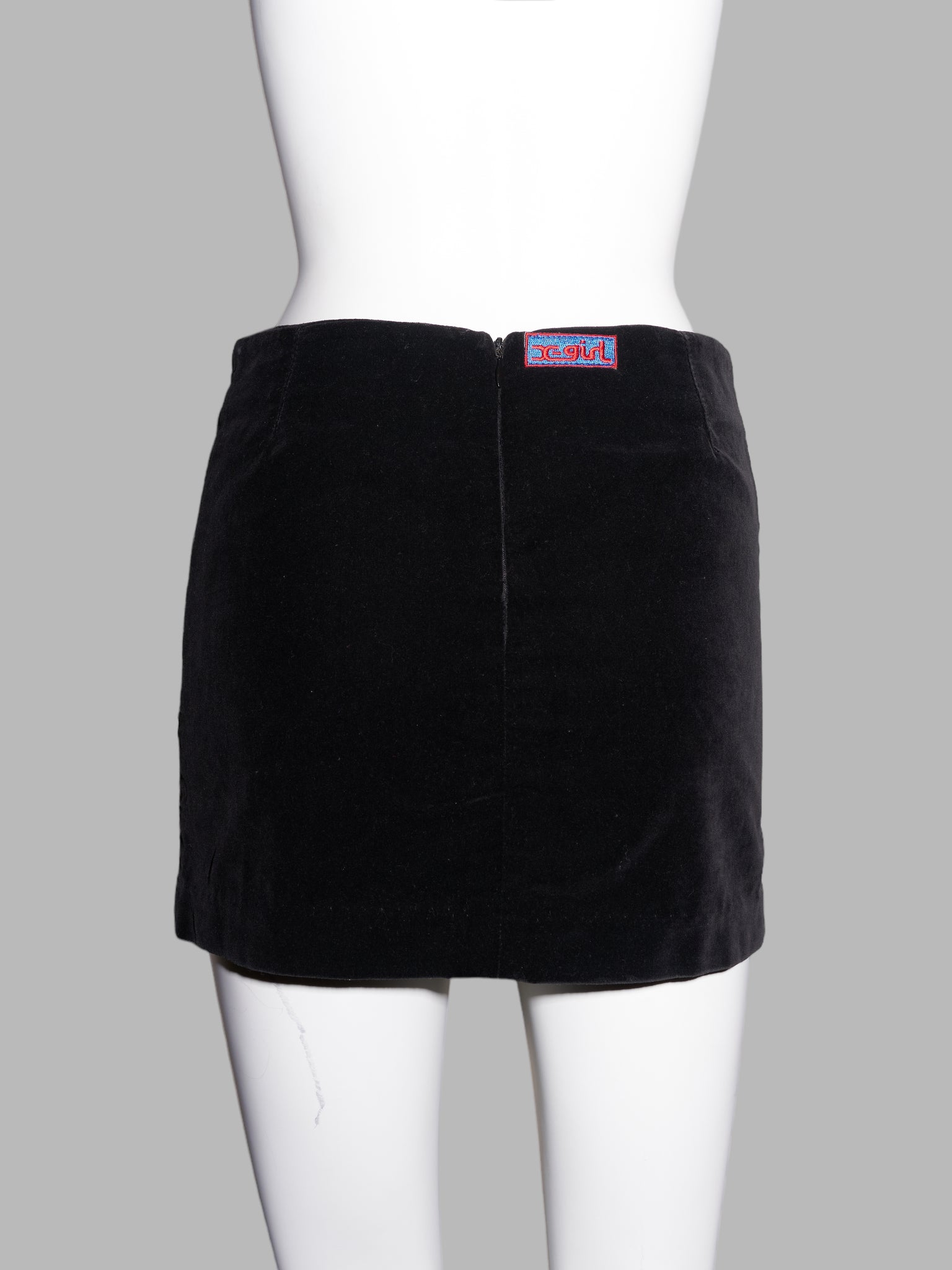 X-Girl Kim Gordon Daisy von Furth 1990s black cotton velvet micro mini skirt