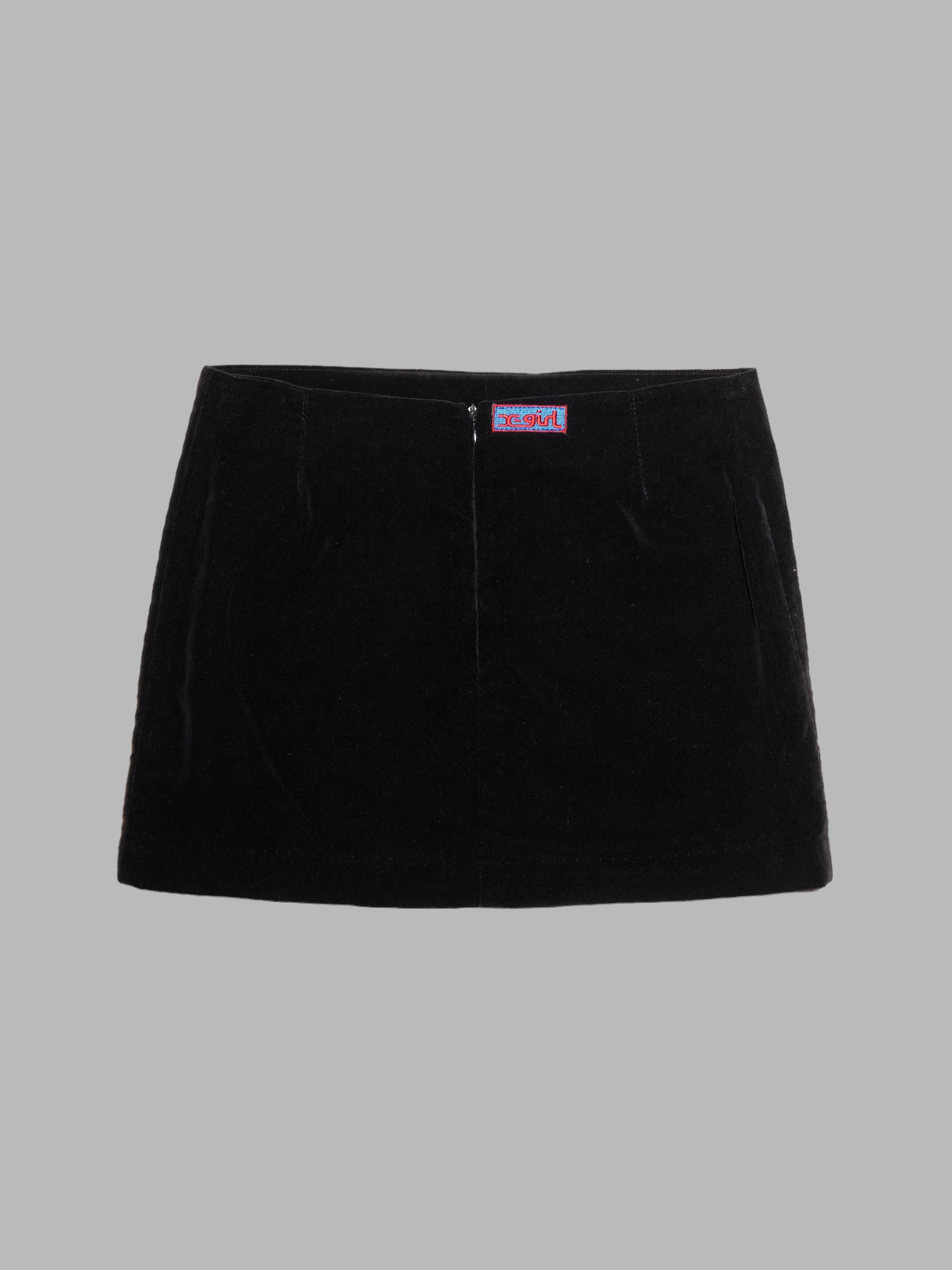 X-Girl Kim Gordon Daisy von Furth 1990s black cotton velvet micro mini skirt