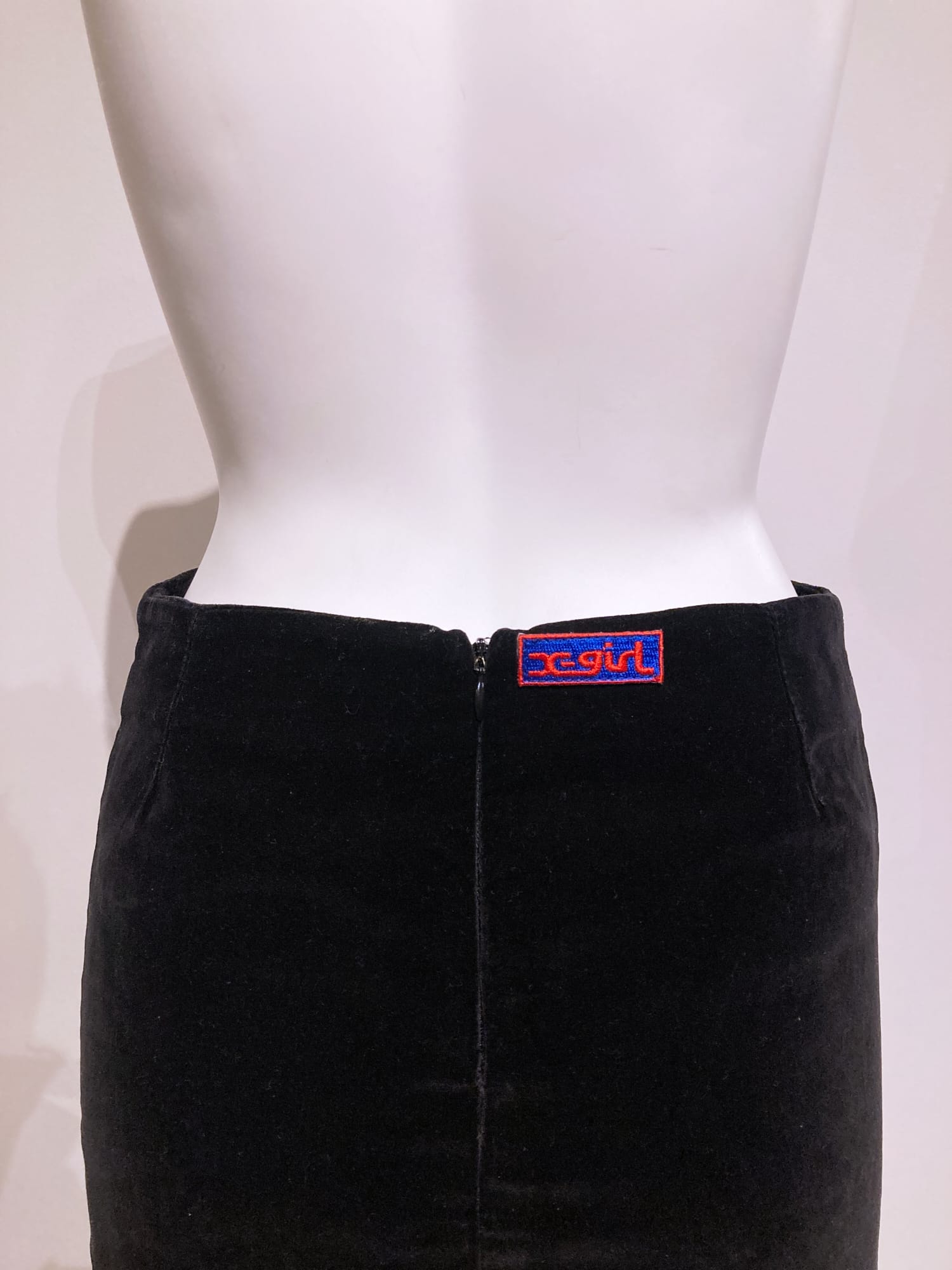 X-Girl Kim Gordon Daisy von Furth 1990s black cotton velvet micro mini skirt