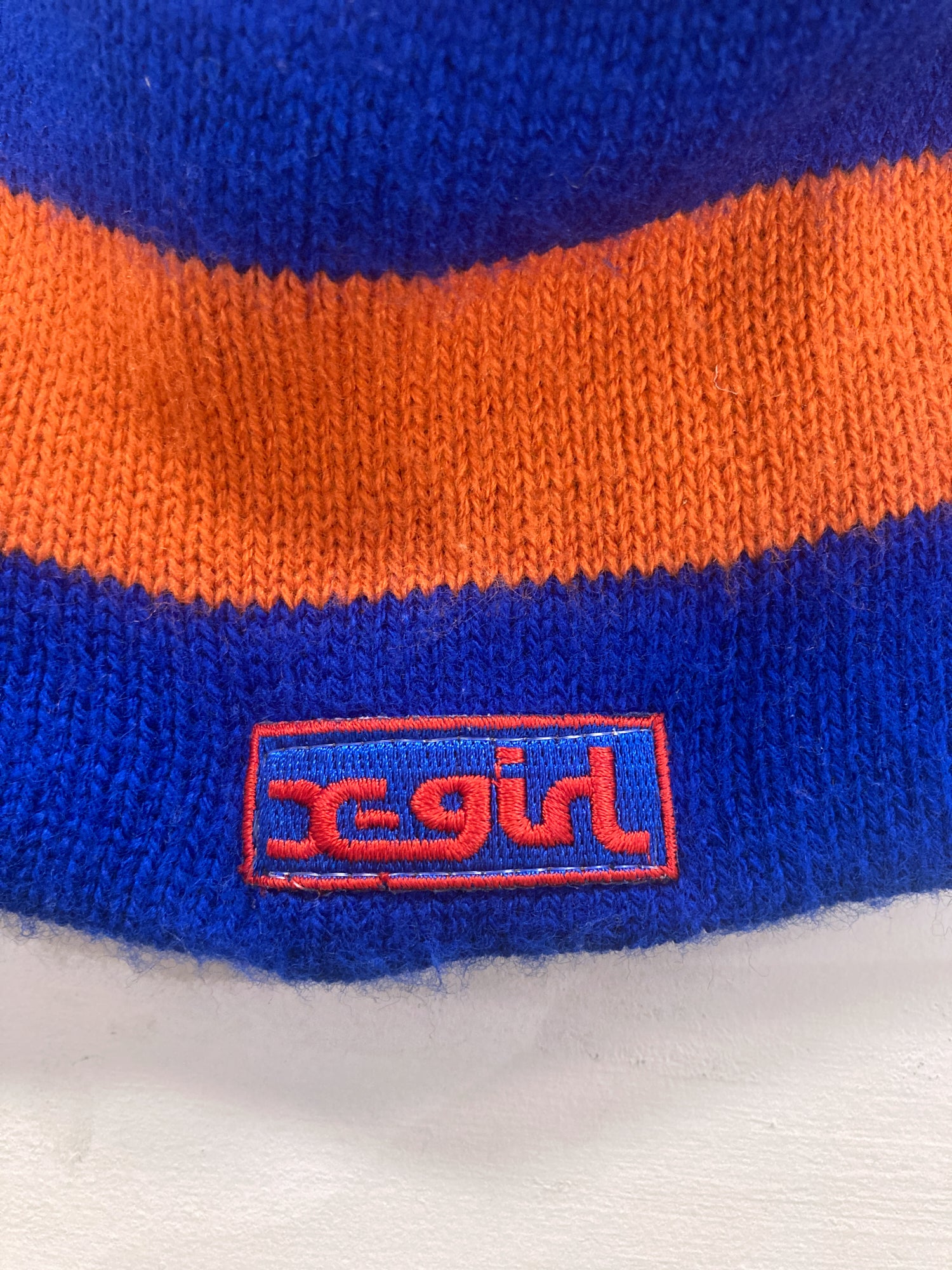 X-Girl Kim Gordon 1990s blue orange striped knit beanie with matching scarf