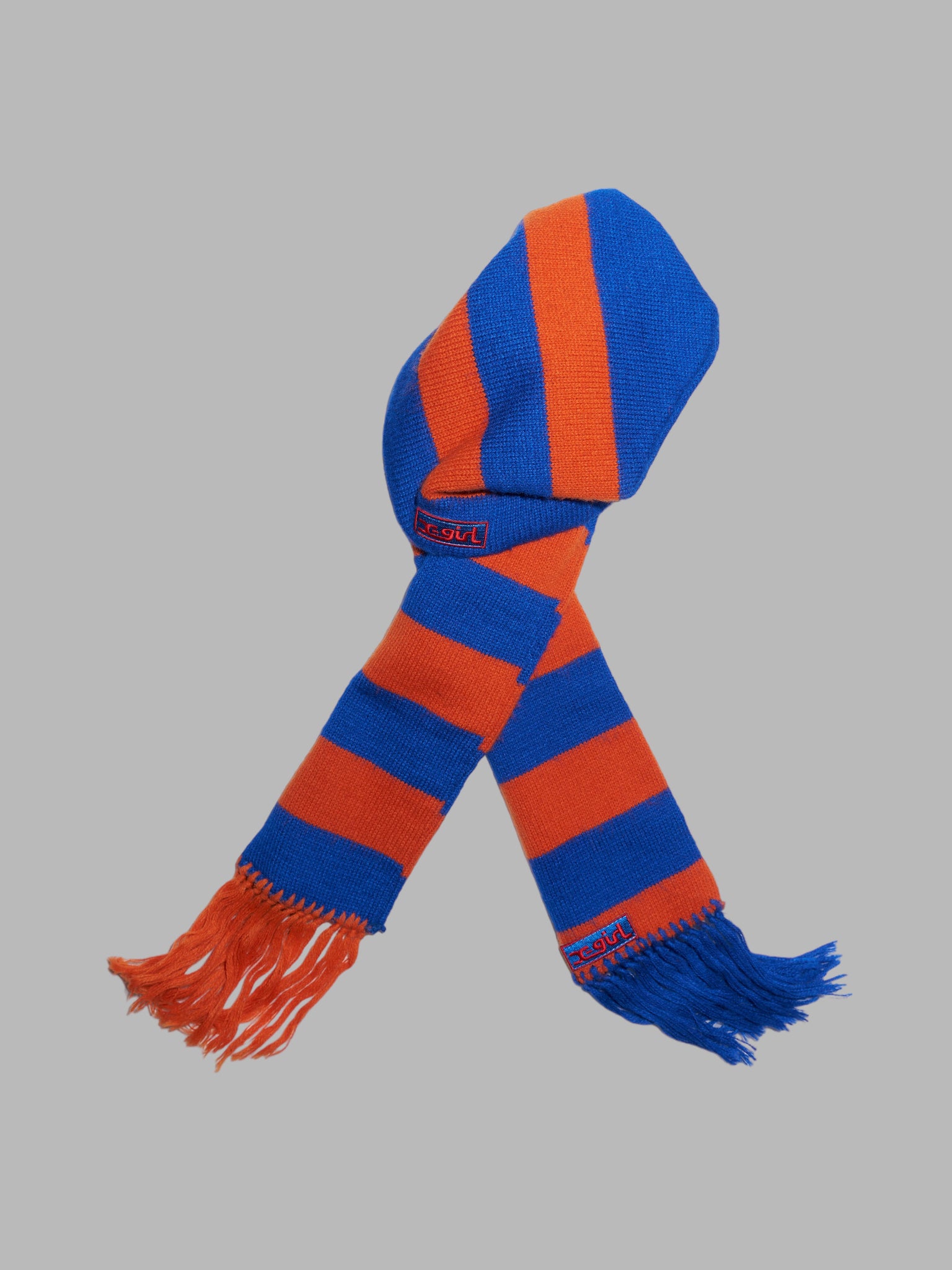 X-Girl Kim Gordon 1990s blue orange striped knit beanie with matching scarf