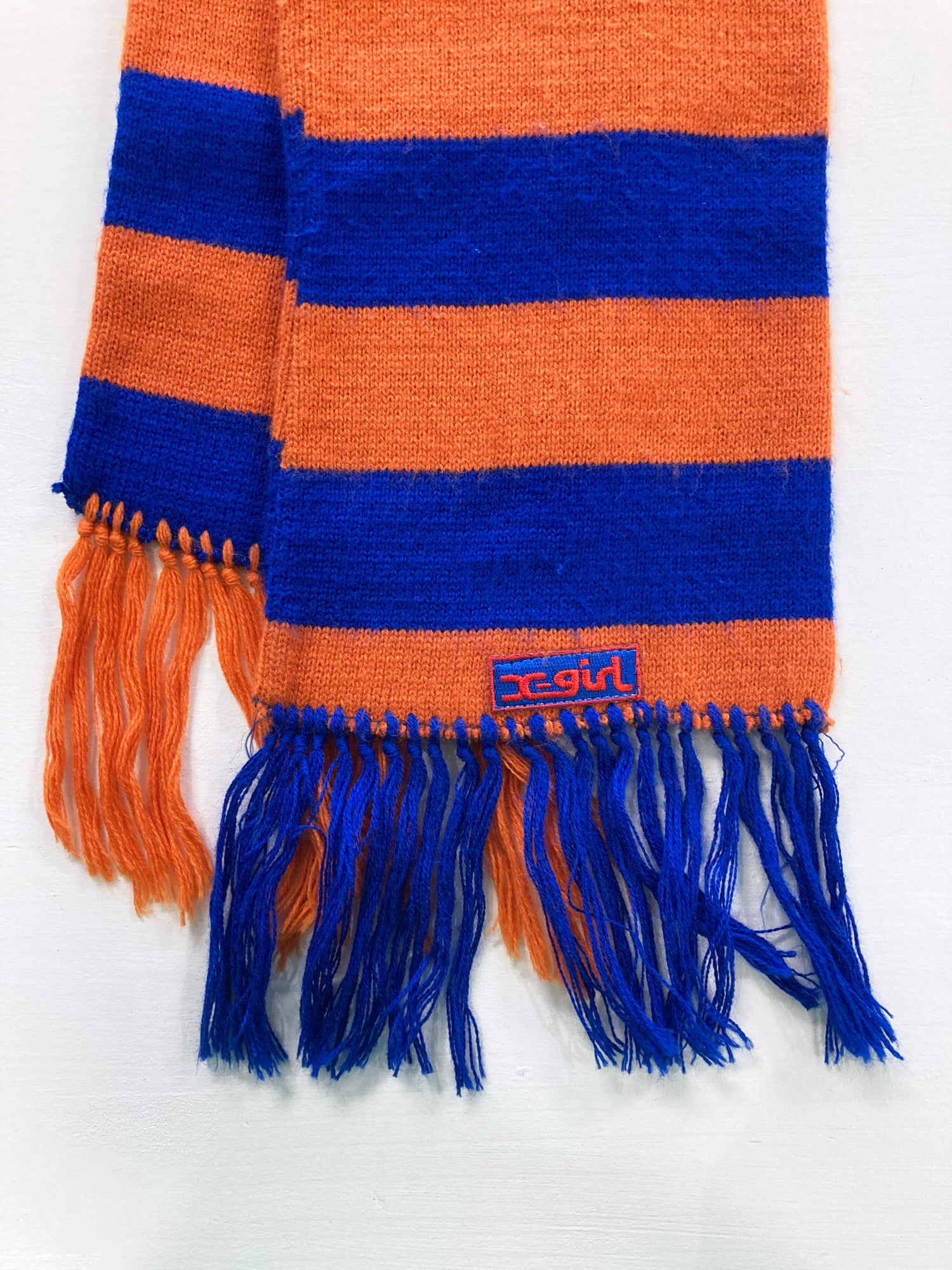 X-Girl Kim Gordon 1990s blue orange striped knit beanie with matching scarf