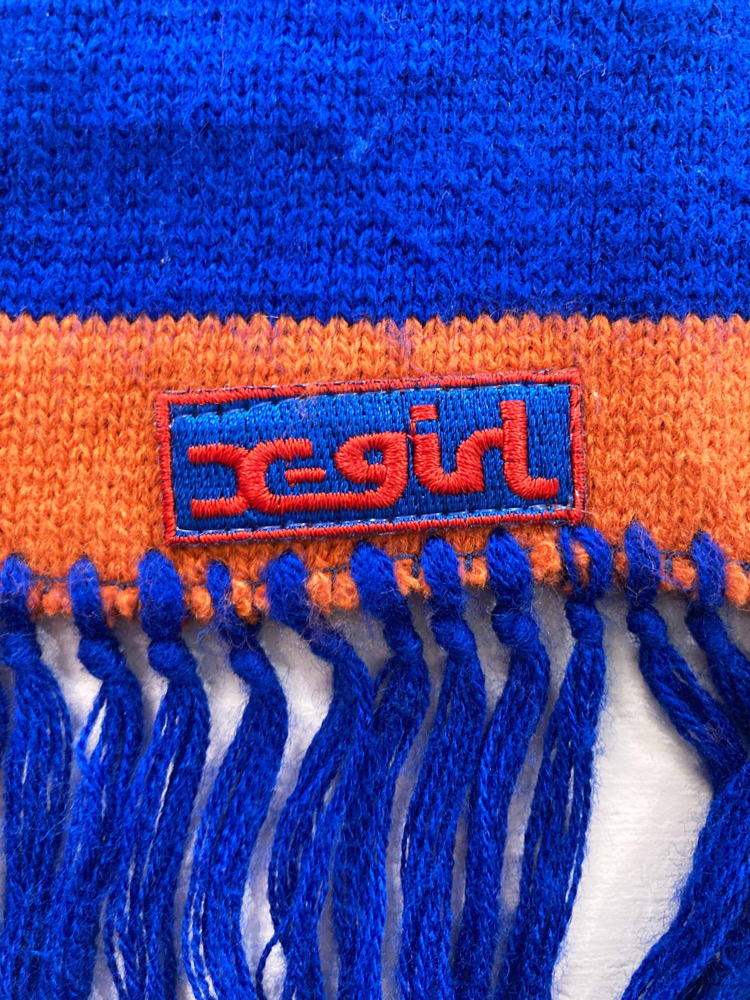 X-Girl Kim Gordon 1990s blue orange striped knit beanie with matching scarf