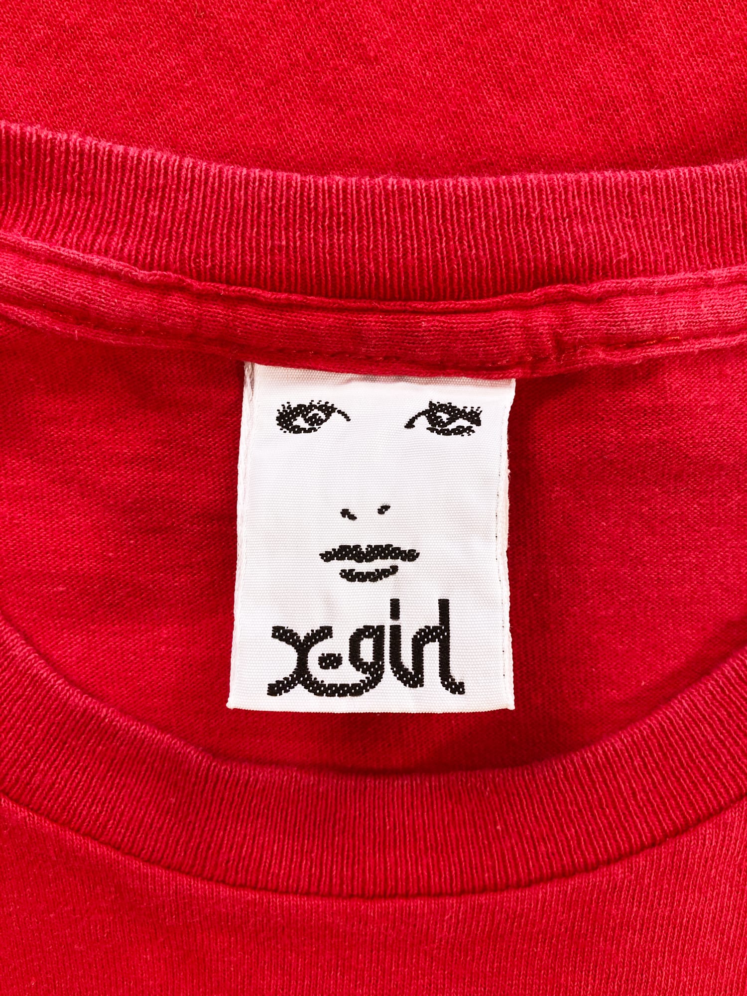 X-Girl Kim Gordon Daisy von Furth 1990s red cotton face graphic logo baby tee