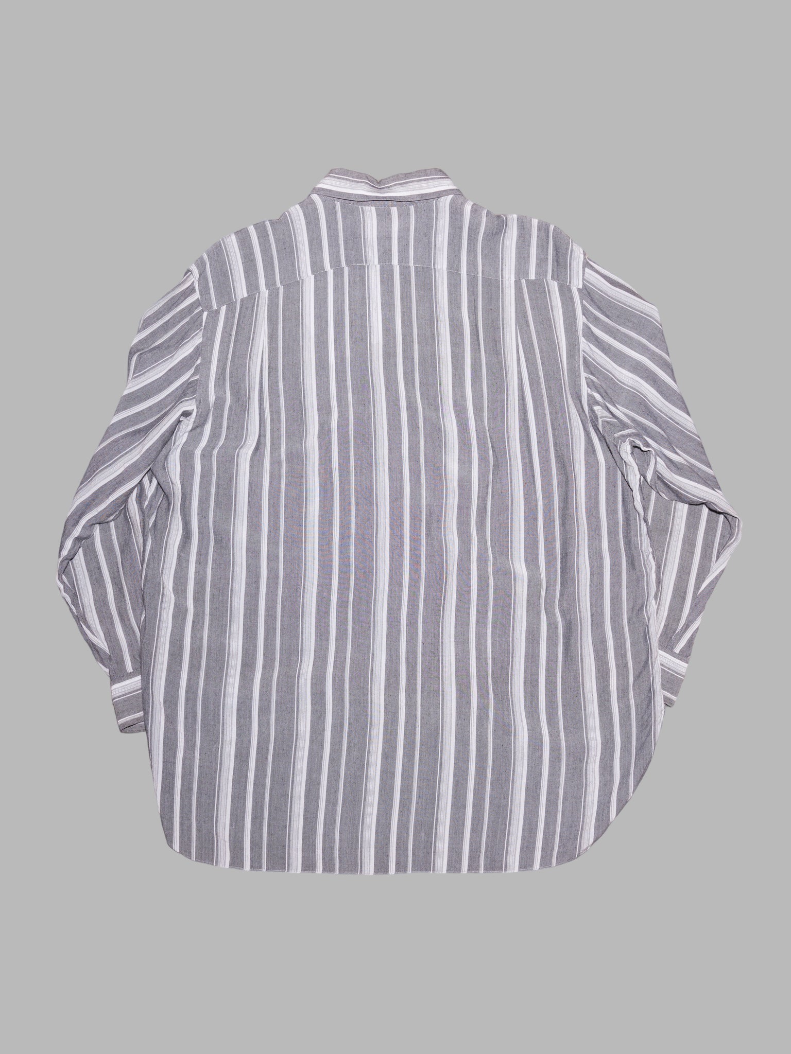 Pashu Shin Hosokawa 1980s grey striped shirt with flocked velvet cursive P