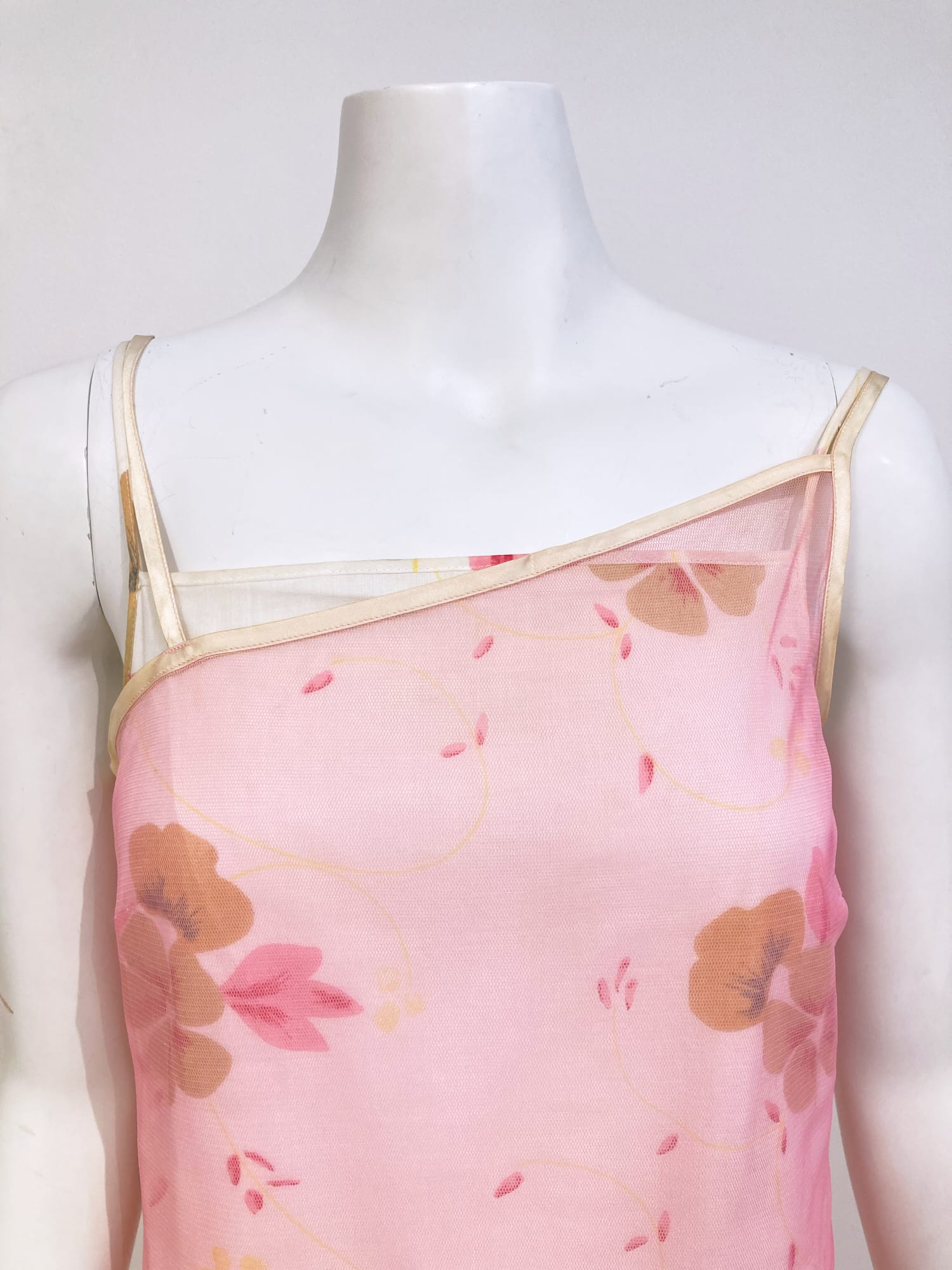 Max Mara Sportmax layered pink mesh and floral print cotton camisole dress