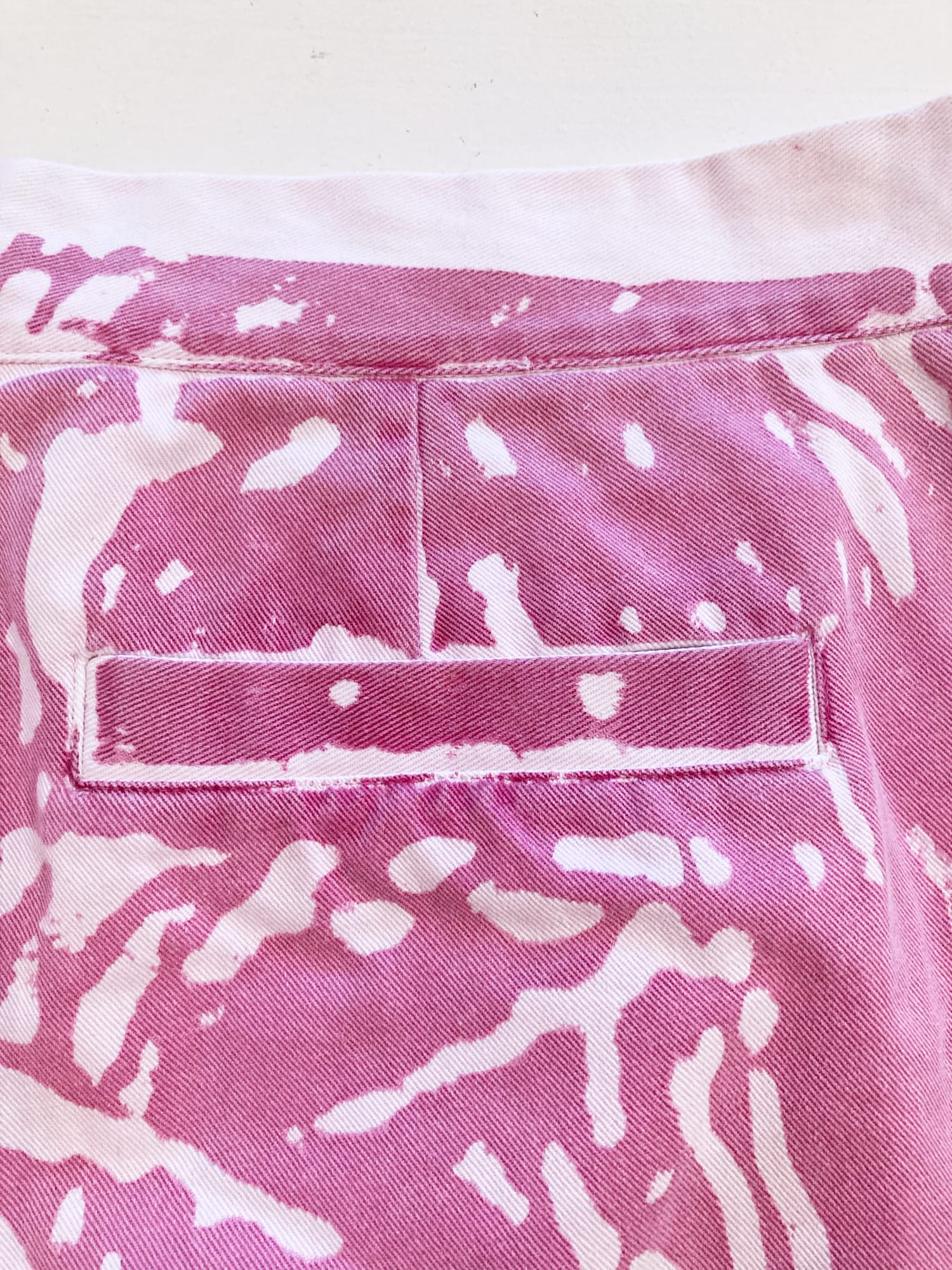 Eley Kishimoto pink cotton splotch print jeans