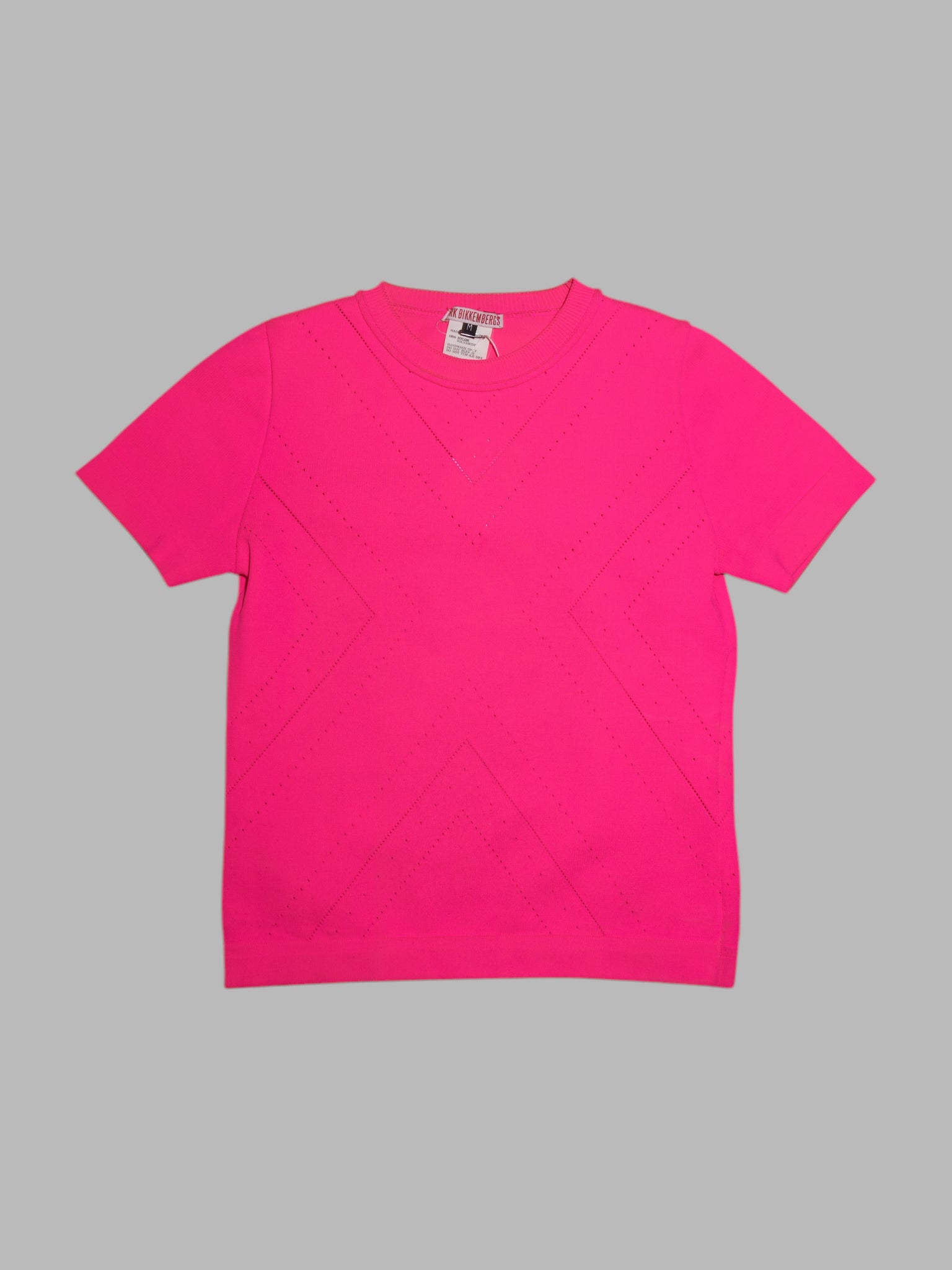 Dirk Bikkembergs 1990s fluorescent shocking pink nylon knitted t-shirt