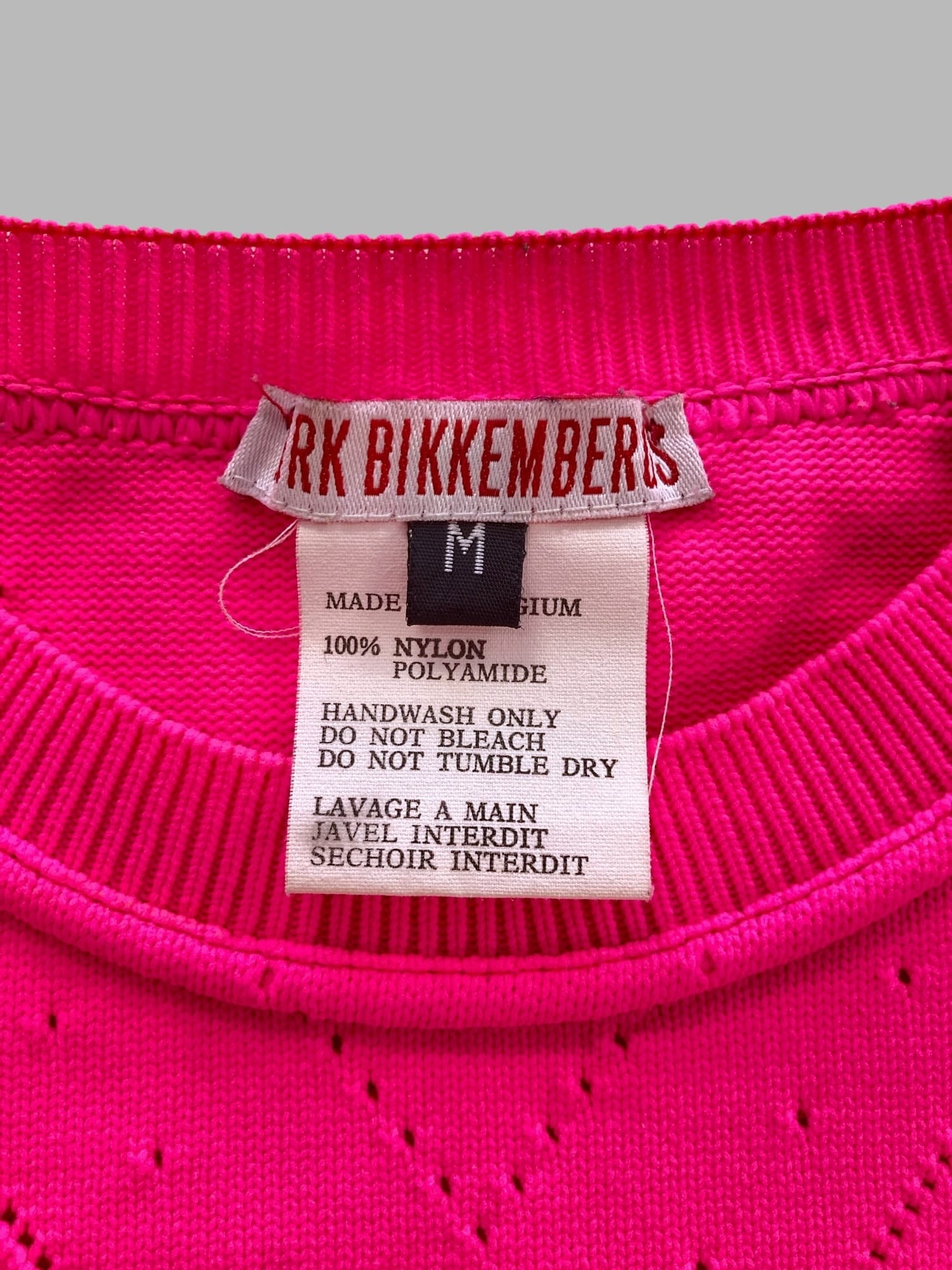 Dirk Bikkembergs 1990s fluorescent shocking pink nylon knitted t-shirt