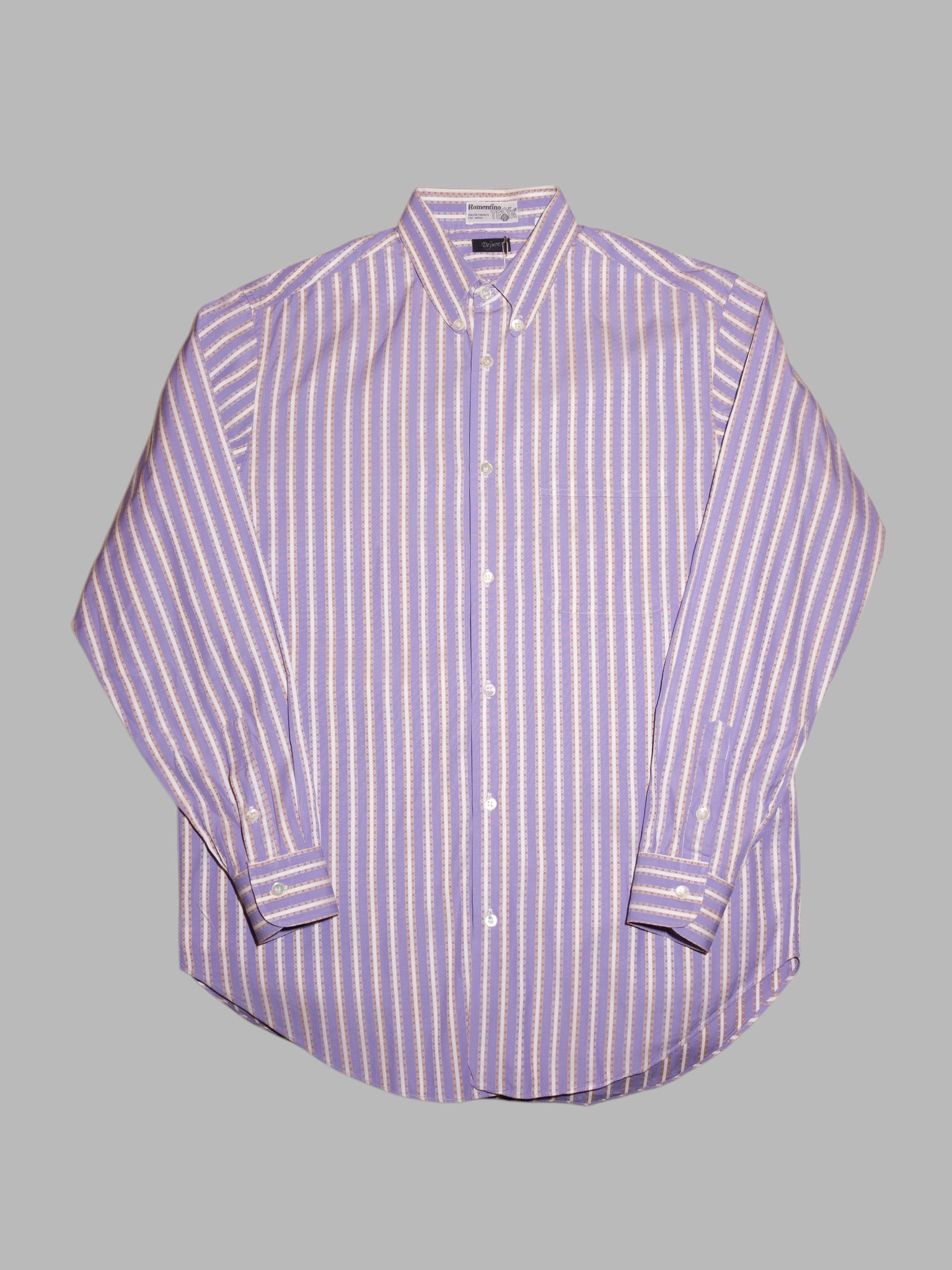 Dejure by Brains 1980s striped purple cotton fake button down collar shirt