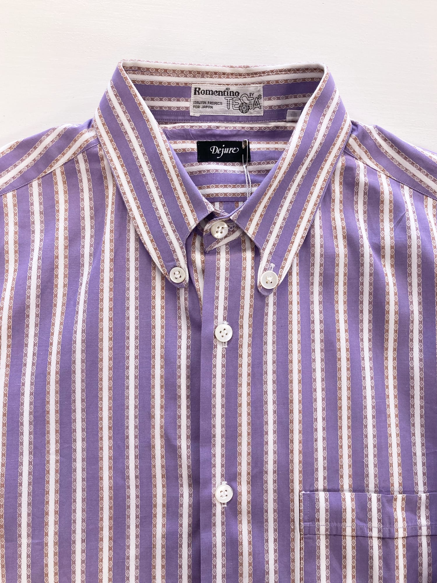 Dejure by Brains 1980s striped purple cotton fake button down collar shirt