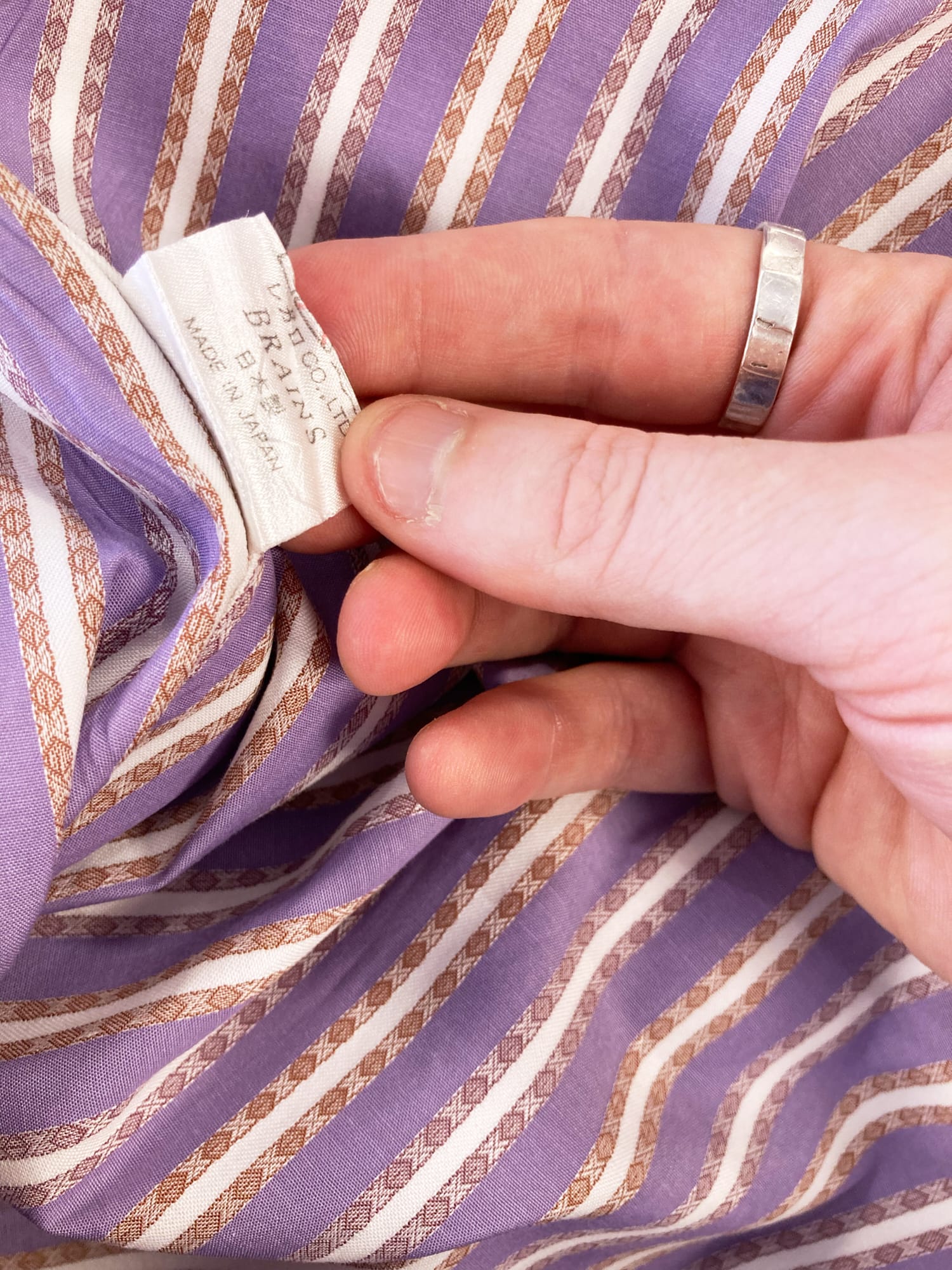 Dejure by Brains 1980s striped purple cotton fake button down collar shirt