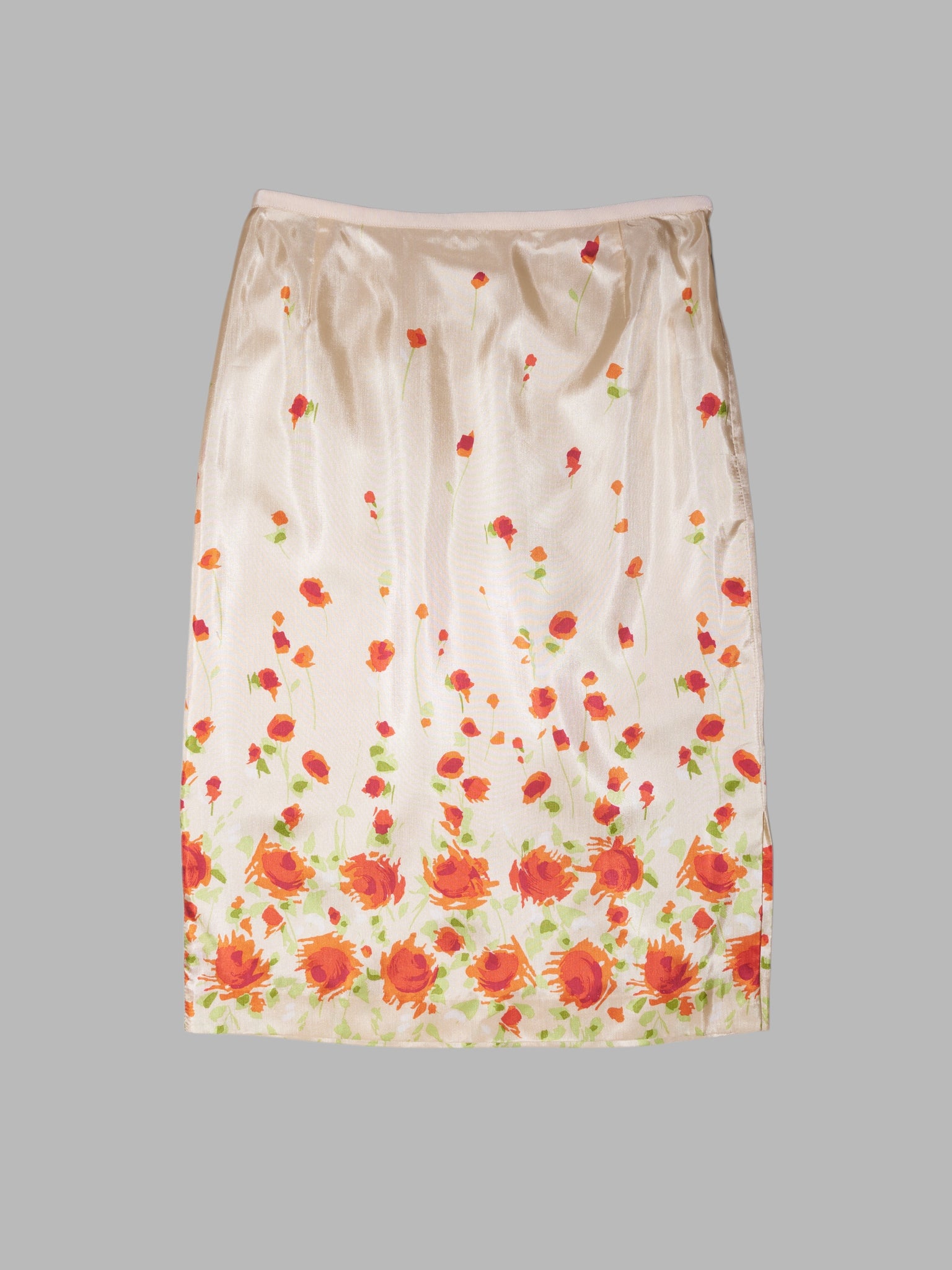 Yukiko Hanai Sport cream polyester satin rose print knee length skirt