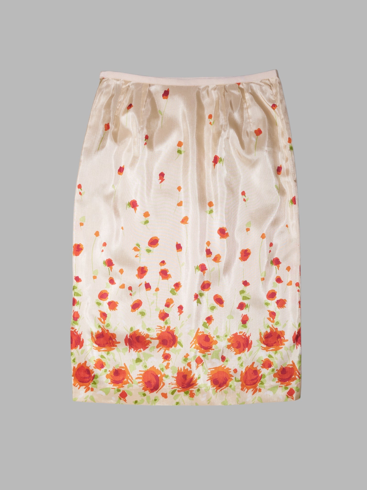 Yukiko Hanai Sport cream polyester satin rose print knee length skirt