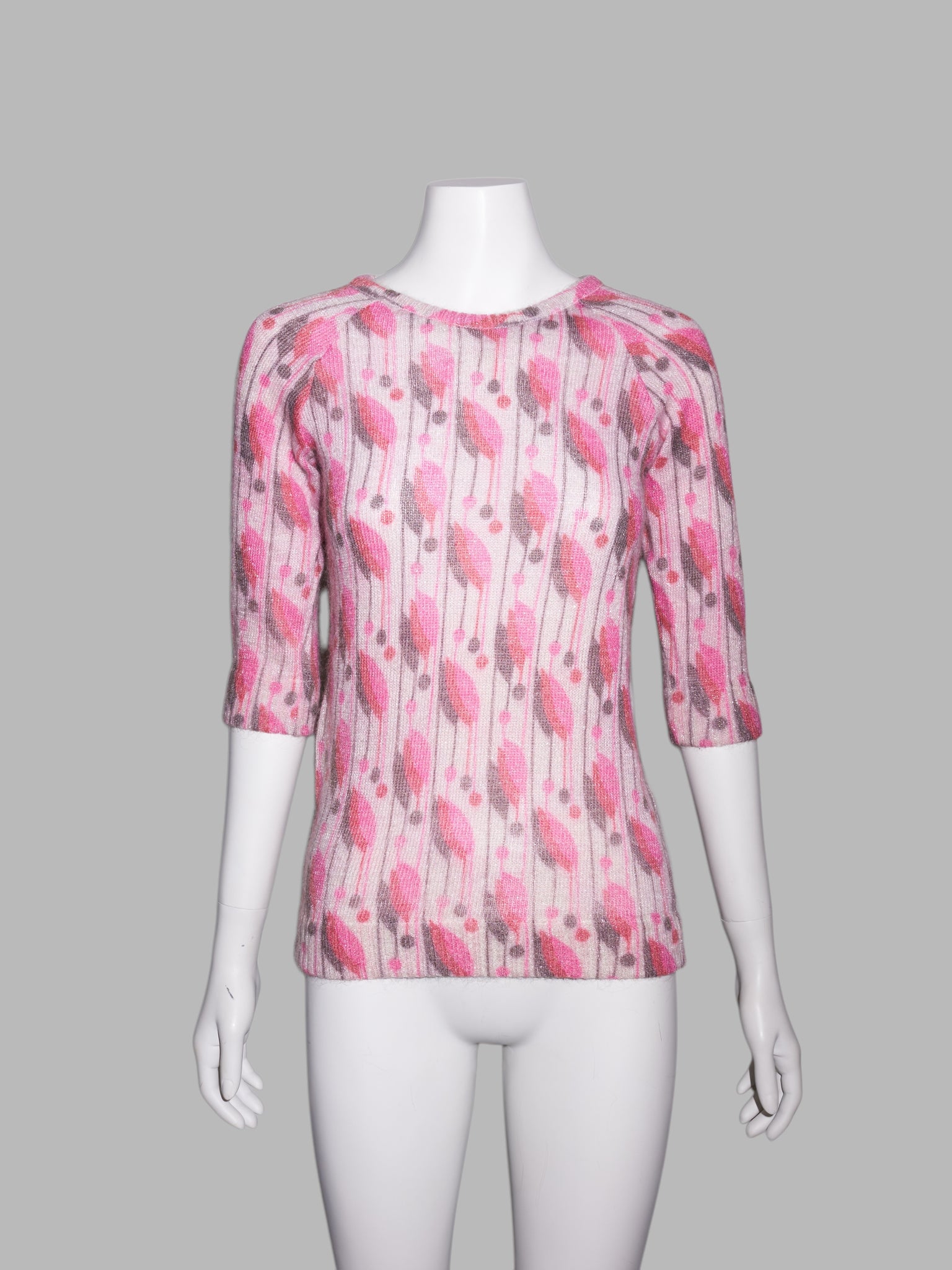 Christophe Lemaire winter 2001 2002 pink leaf print mohair blend knit sweater