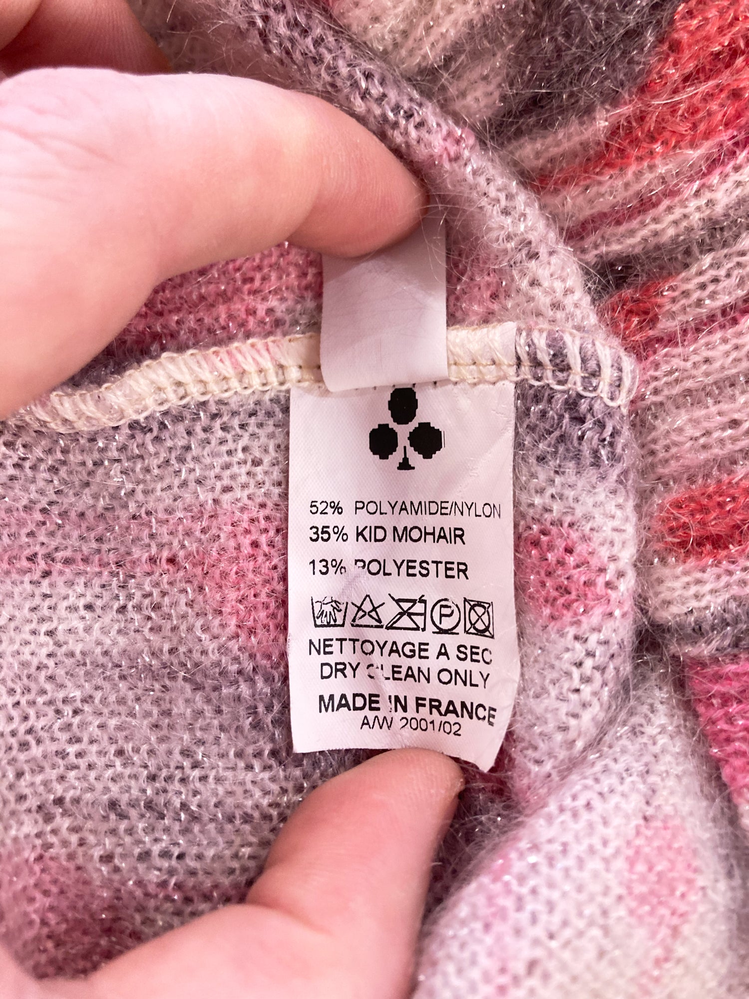 Christophe Lemaire winter 2001 2002 pink leaf print mohair blend knit sweater