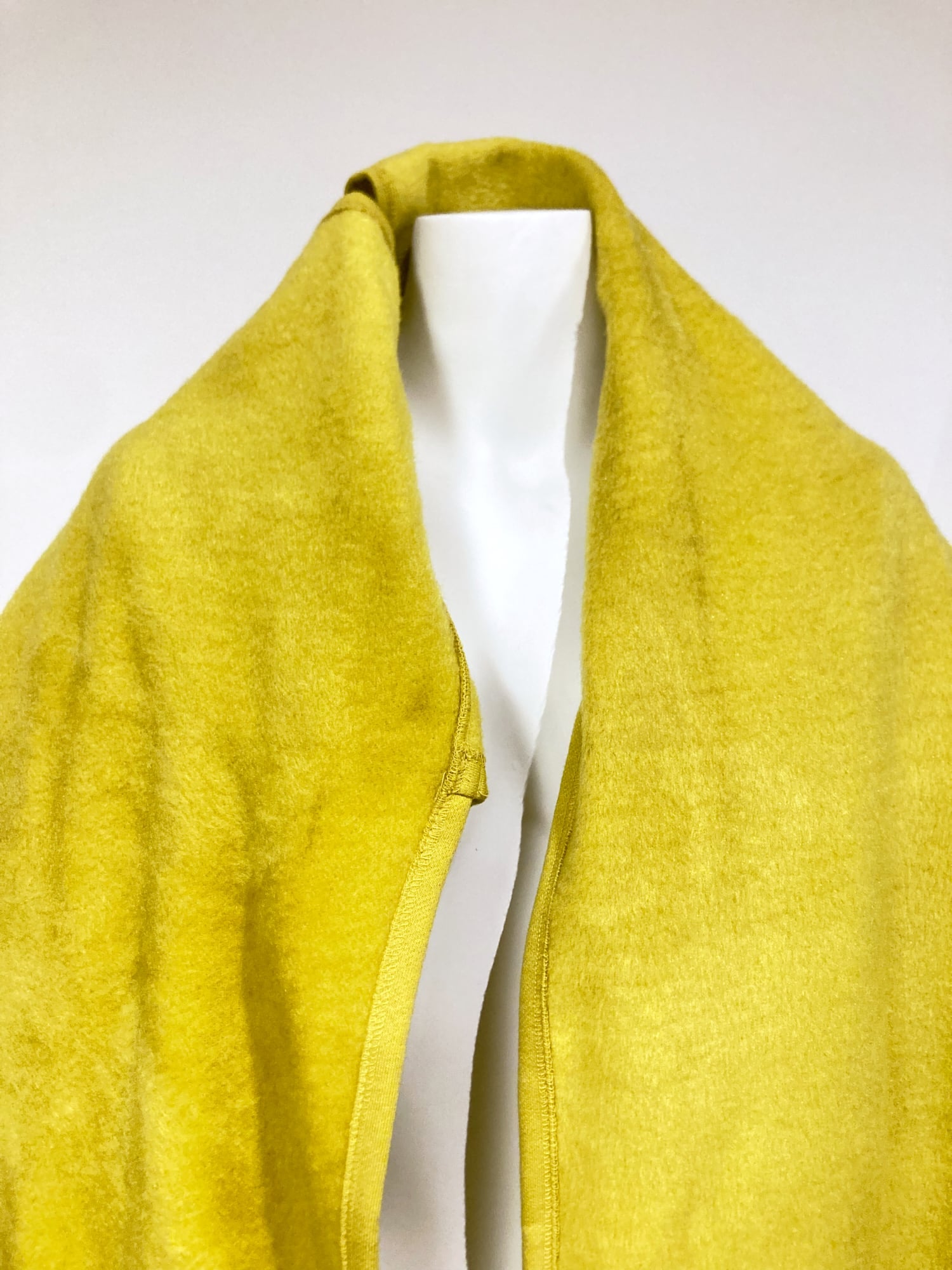 Norma Kamali 1980s long yellow fleece gown coat with integrated 