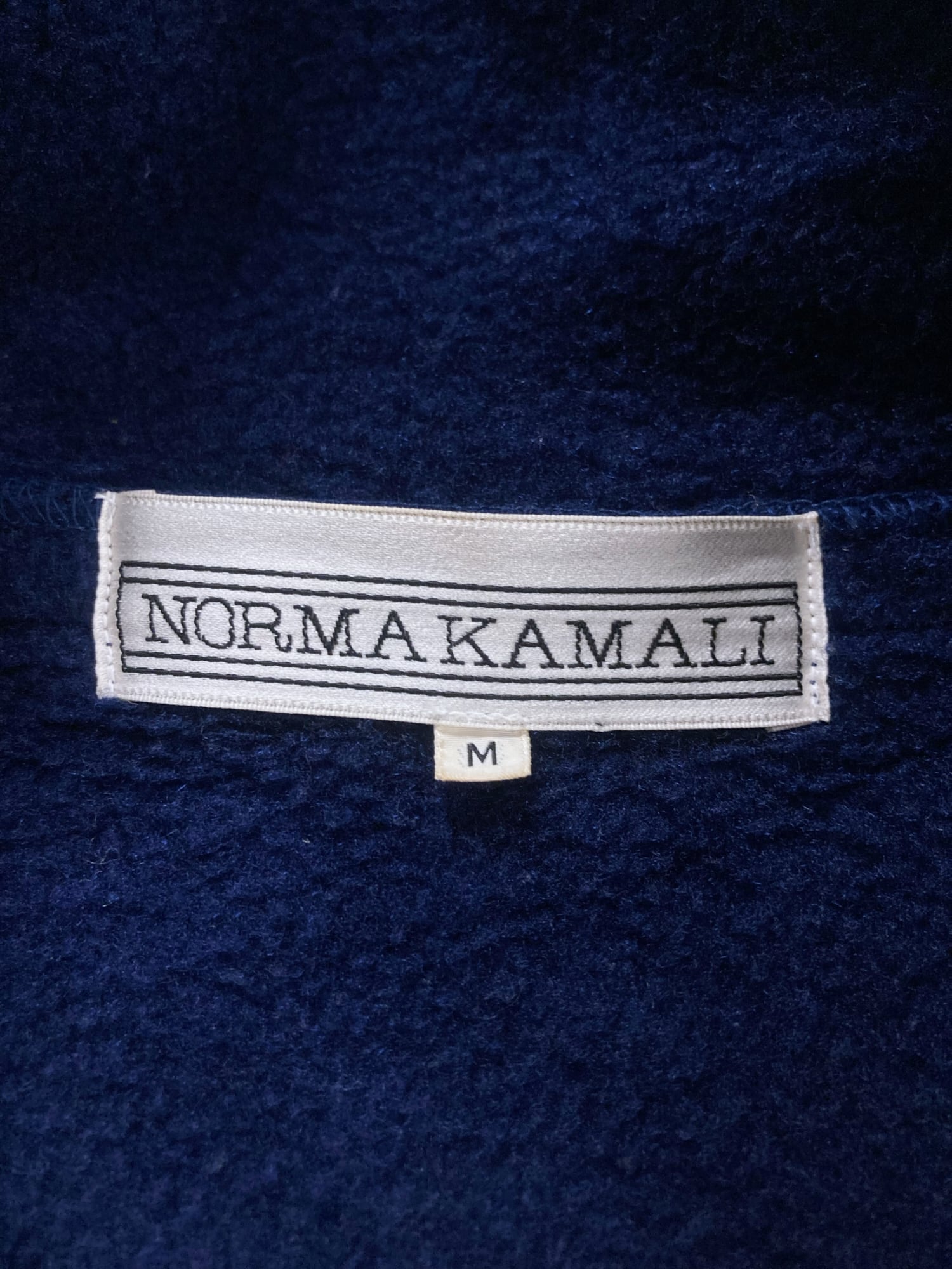 Norma Kamali 1980s long navy fleece gown coat with integrated scarf