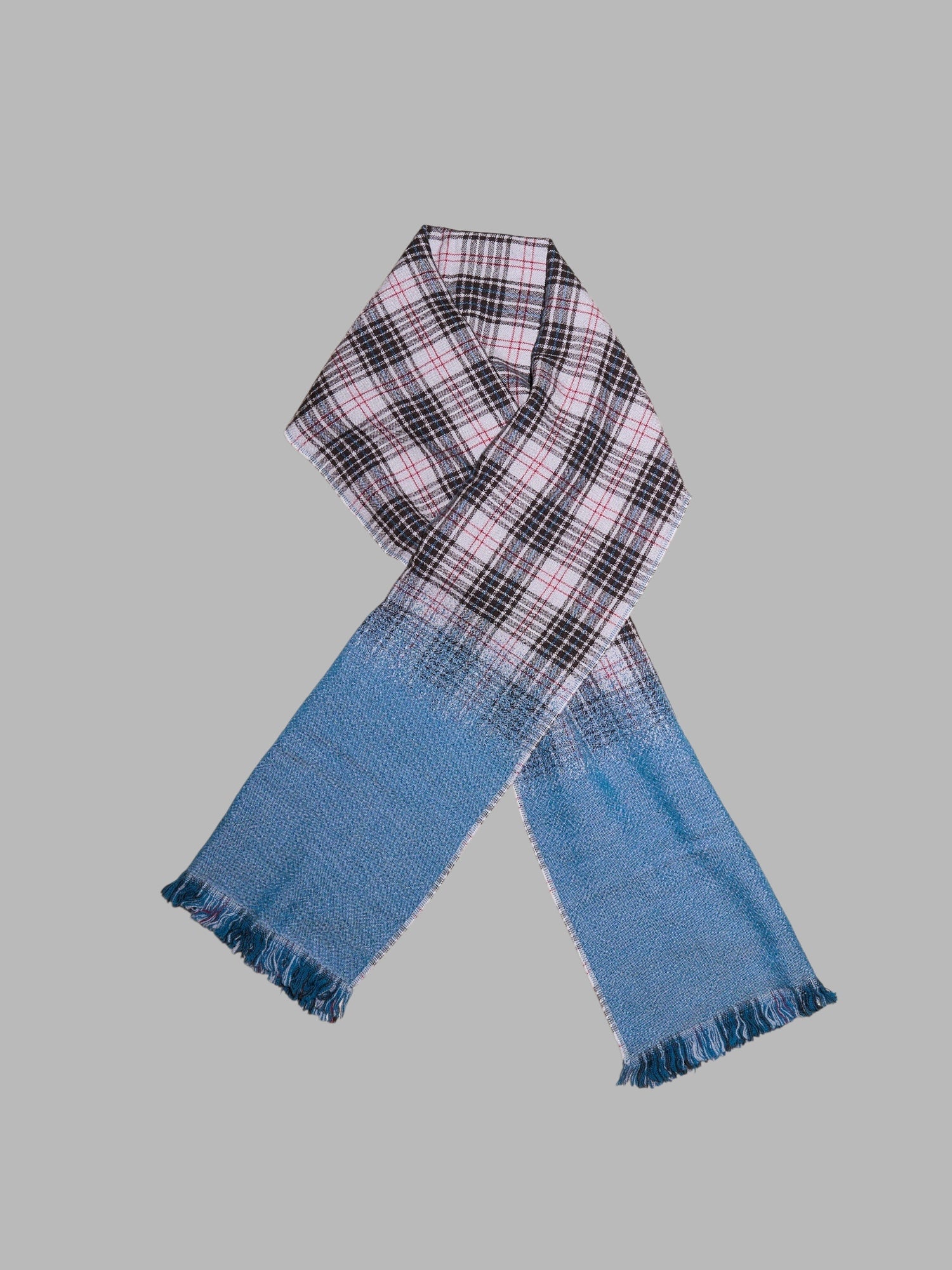 Romeo Gigli two way multicolour plaid and solid blue wool scarf
