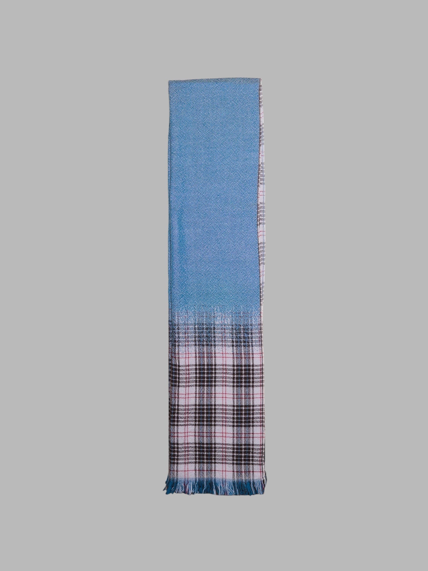 Romeo Gigli two way multicolour plaid and solid blue wool scarf