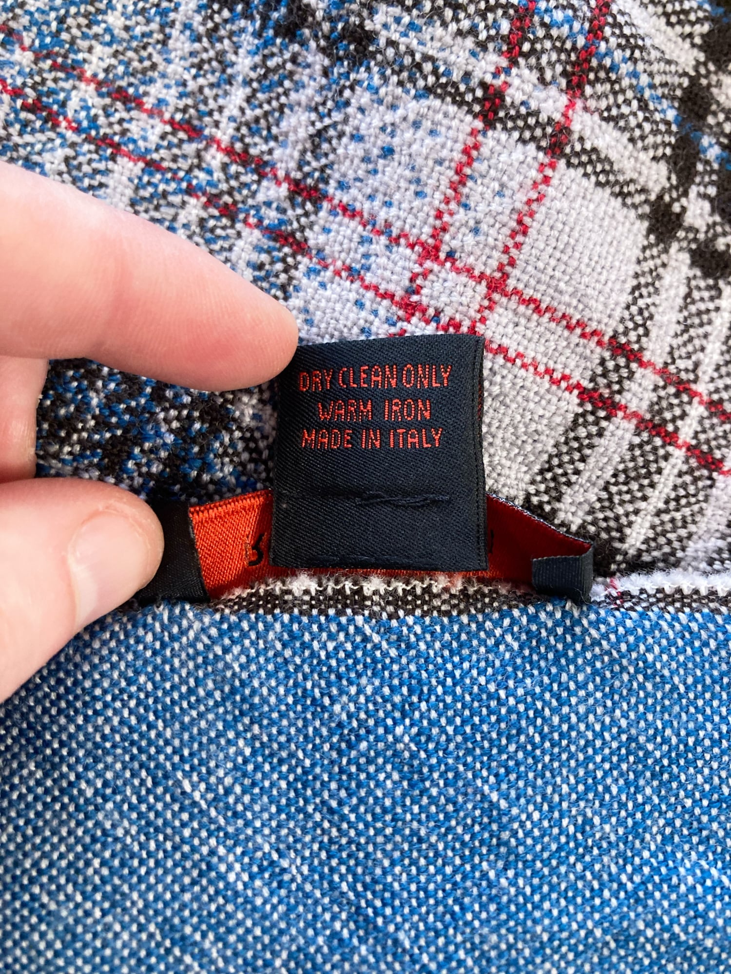 Romeo Gigli two way multicolour plaid and solid blue wool scarf