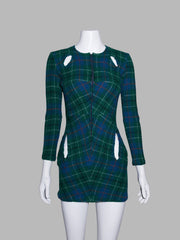 Junya Watanabe spring 1996 green plaid boiled wool slashed cut out mini dress