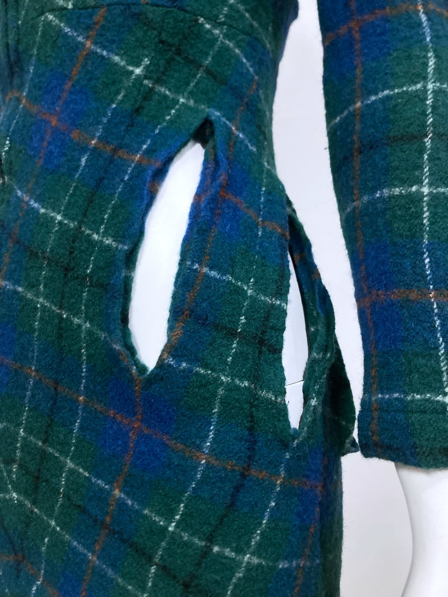 Junya Watanabe spring 1996 green plaid boiled wool slashed cut out mini dress