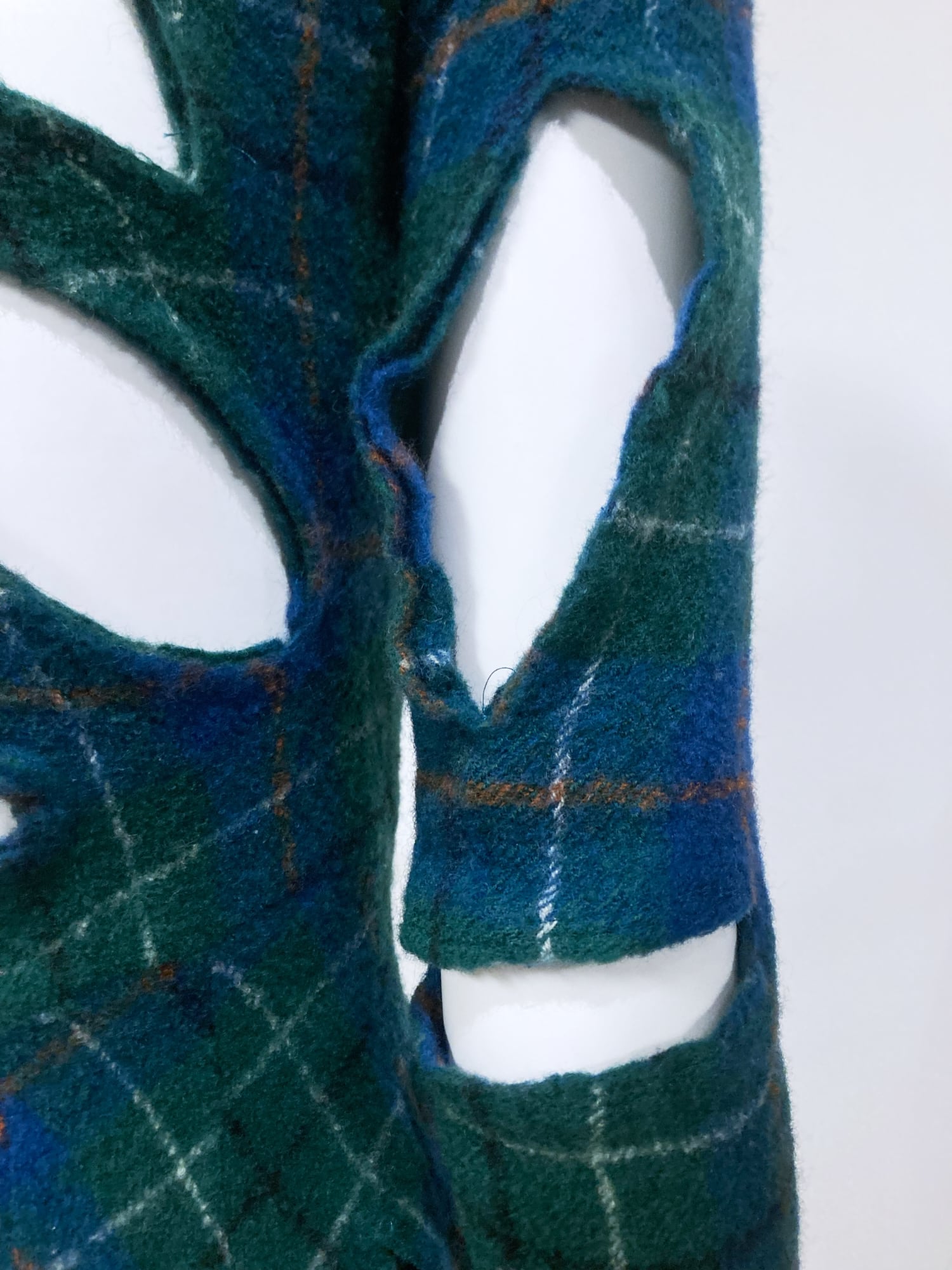 Junya Watanabe spring 1996 green plaid boiled wool slashed cut out mini dress