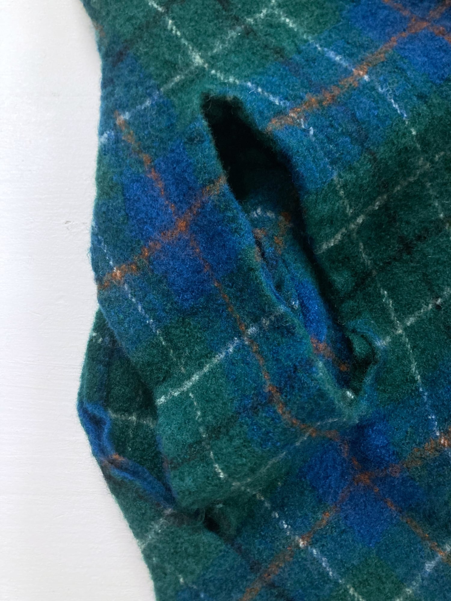 Junya Watanabe spring 1996 green plaid boiled wool slashed cut out mini dress