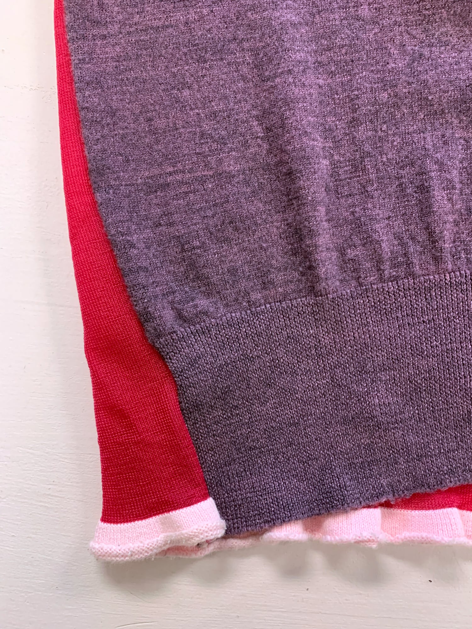 Junya Watanabe spring 1996 purple wool knit t-shirt with sheer pink nylon back