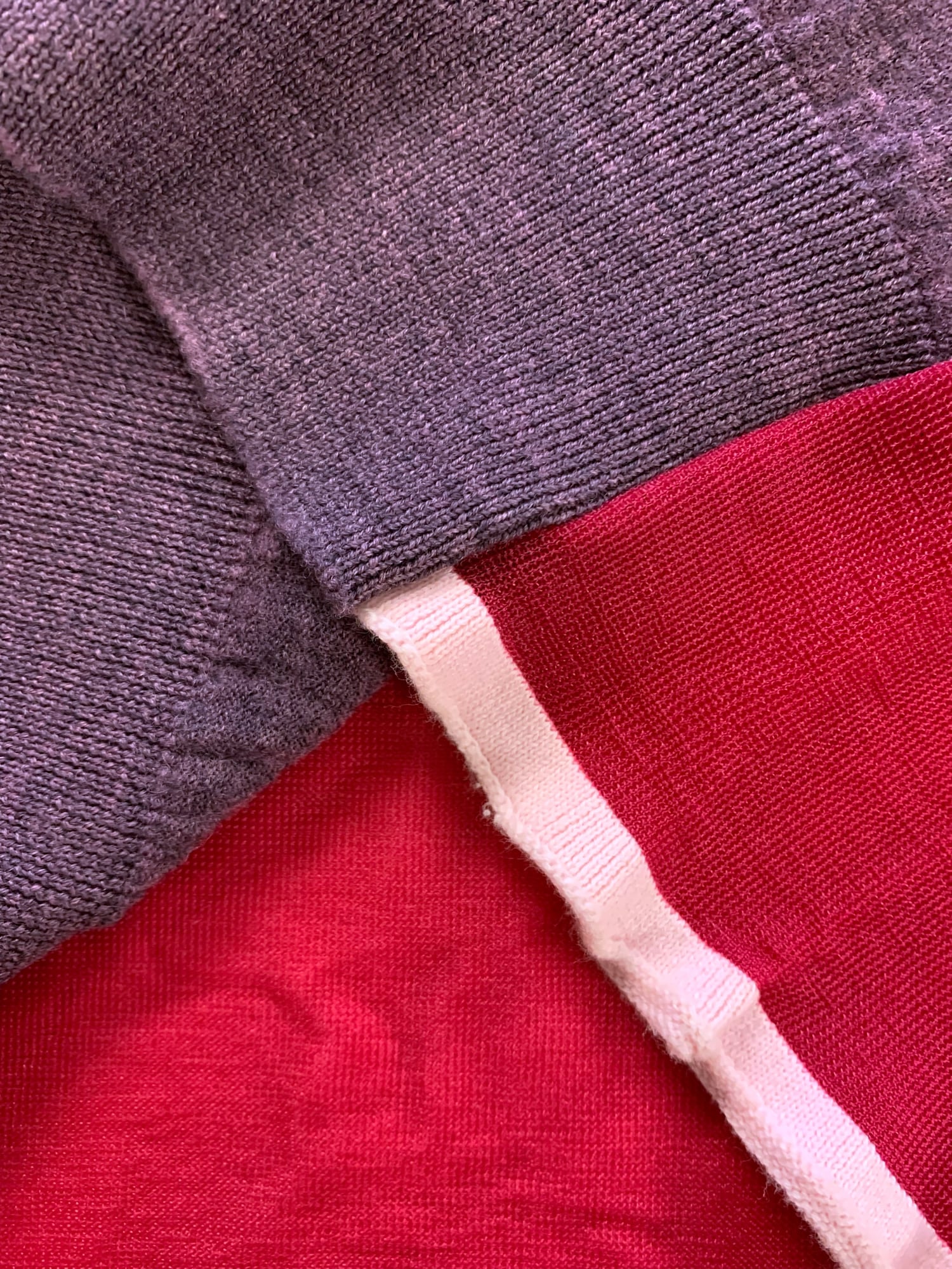 Junya Watanabe spring 1996 purple wool knit t-shirt with sheer pink nylon back