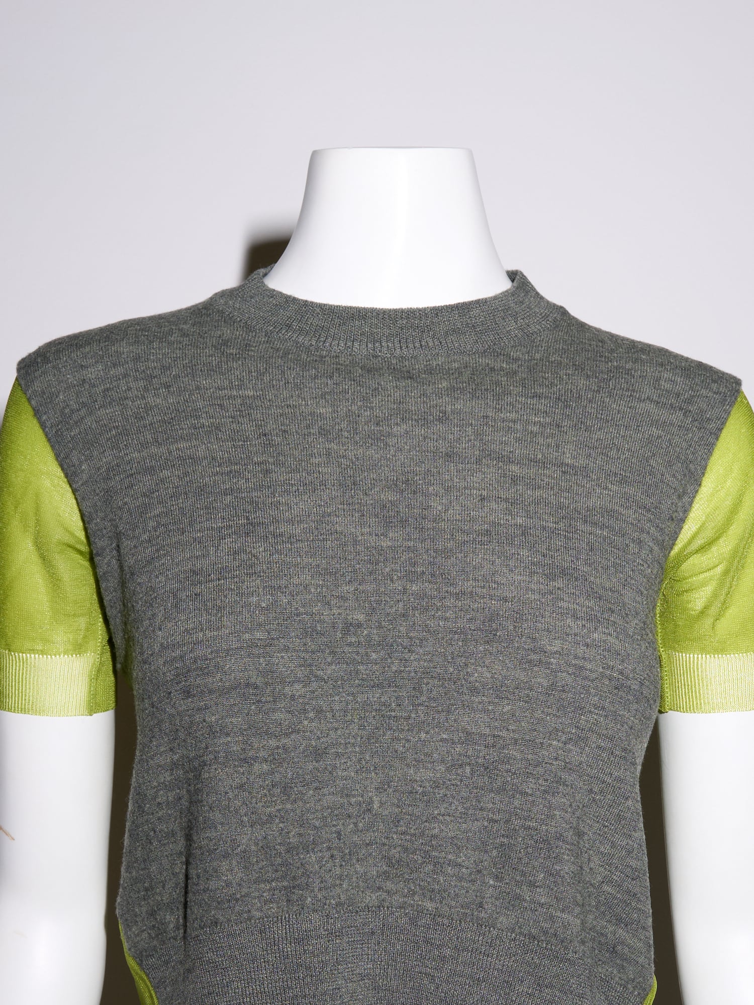 Junya Watanabe spring 1996 grey wool knit t-shirt with sheer green nylon back